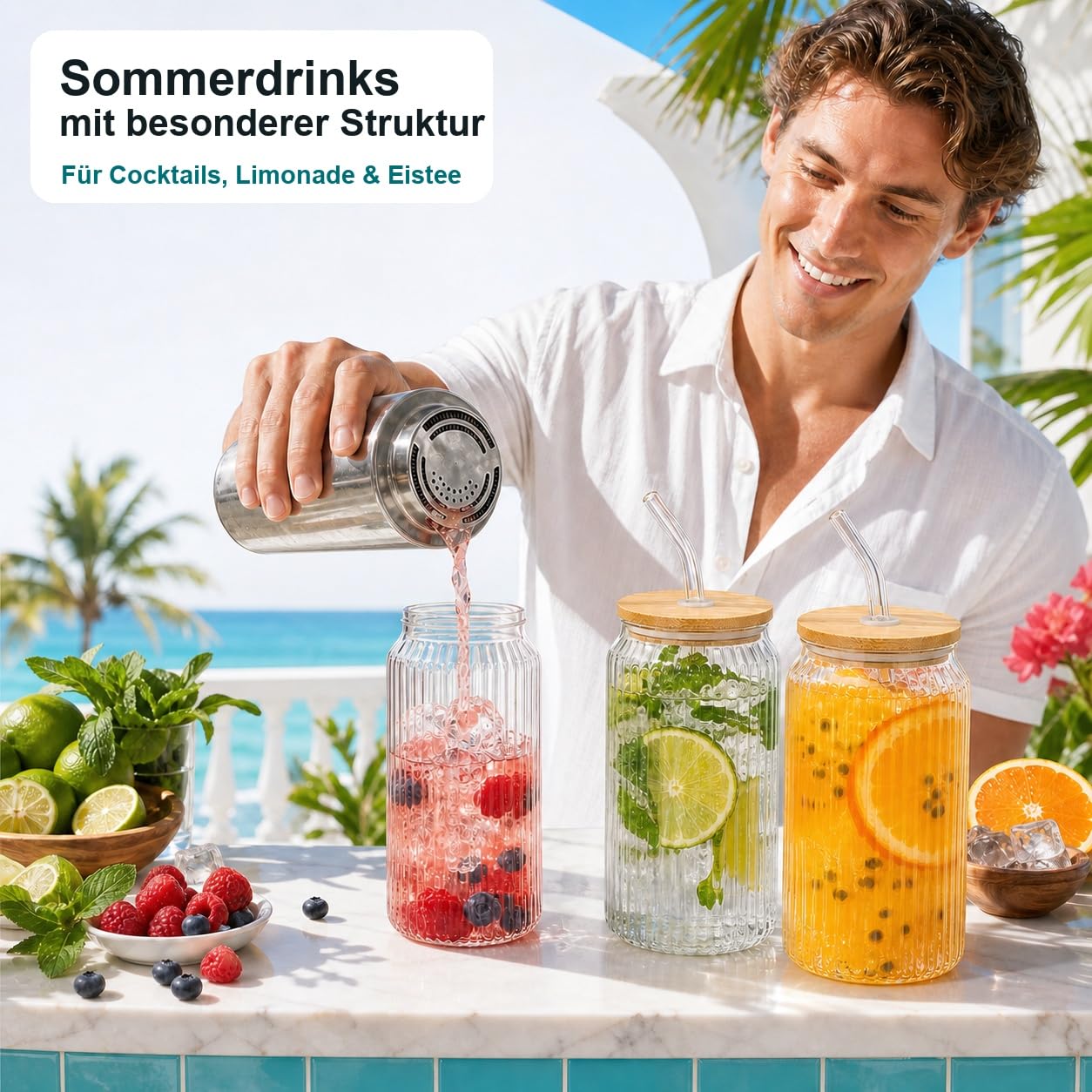 Drink Pitcher, Glasgefäße, Früchteinfusion, Sommergetränke, Getränkezubereitung