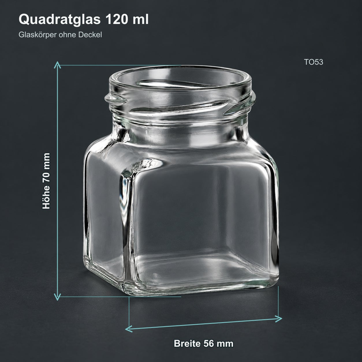 Glas mit Weihnachtsmotivdeckel – RG120, Quadratglas, Glasbehälter, 120 ml, transparent, ohne Deckel
