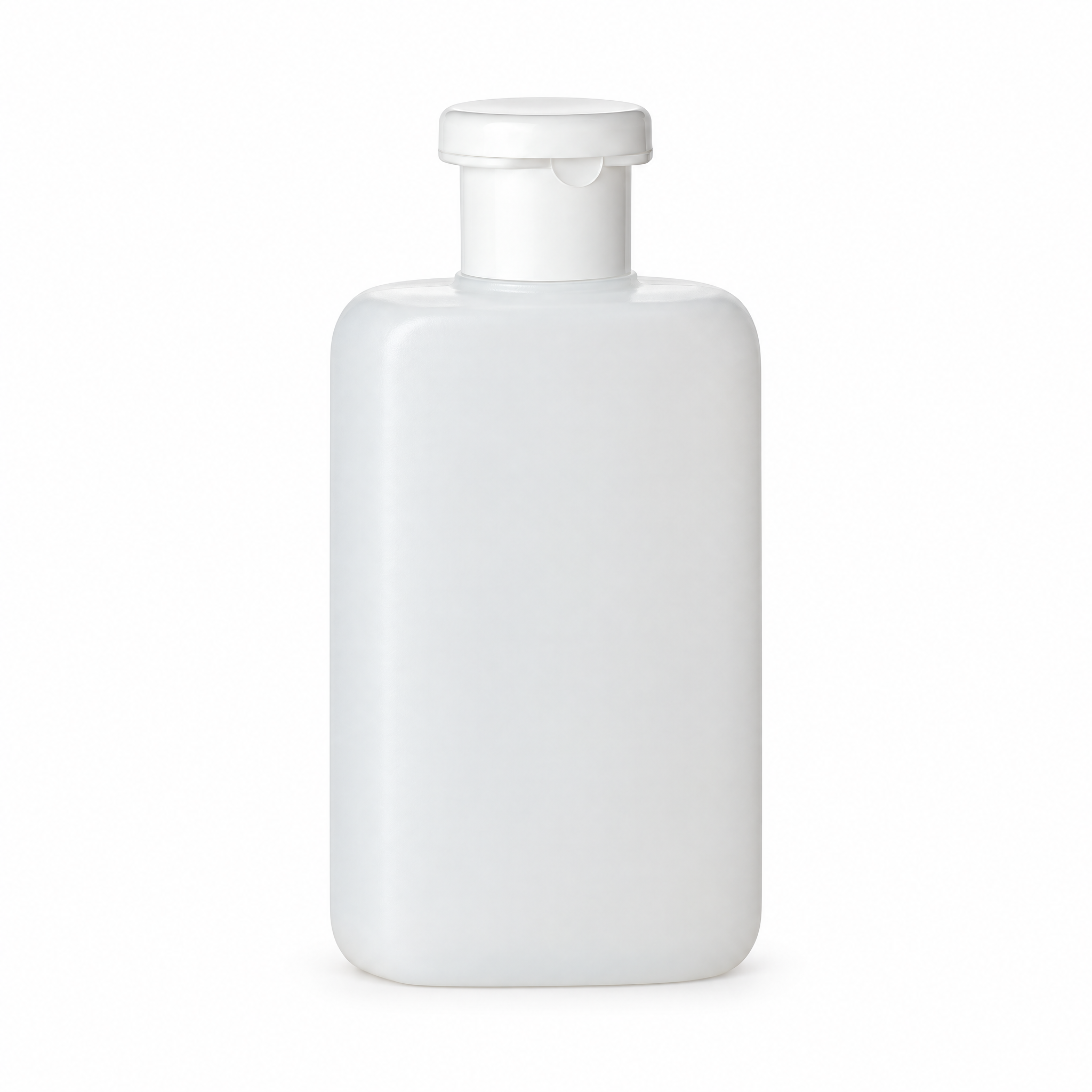 200 ml HDPE-Quetschflasche mit weißem Klappverschluss auf Weiß, Kunststoffflasche, Flip-Top-Verschluss, weiß, undurchsichtig, abgerundete Form