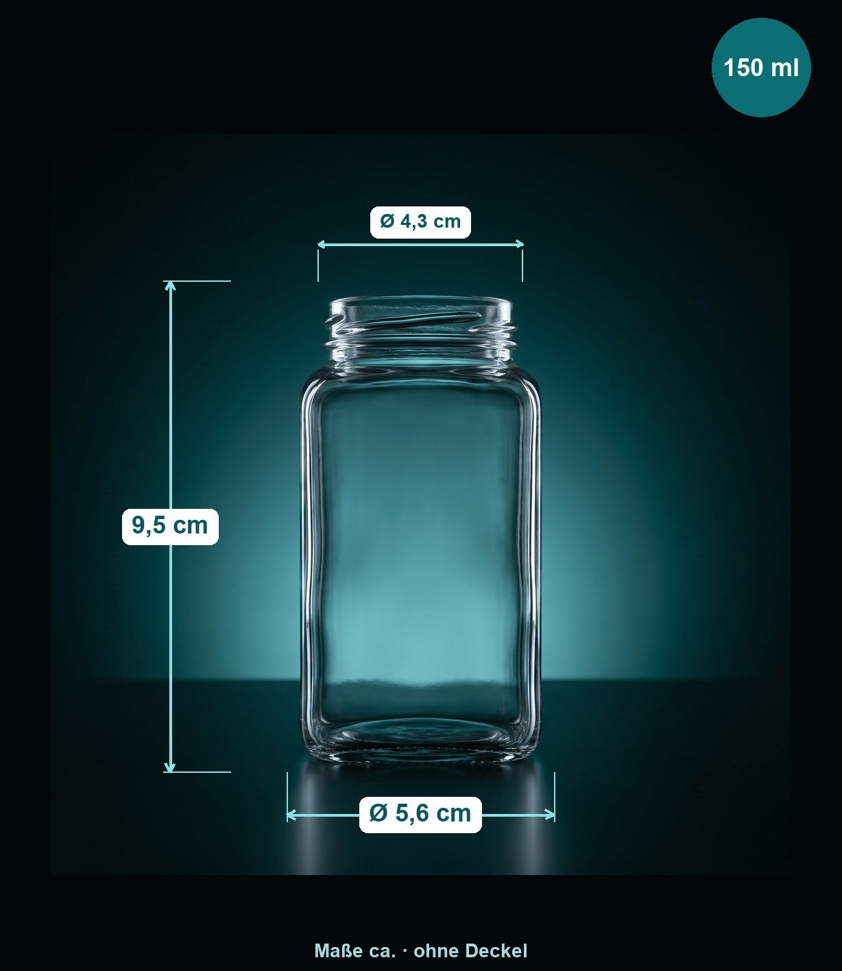 Einmachglas 150 ml eckig – ohne Verschluss