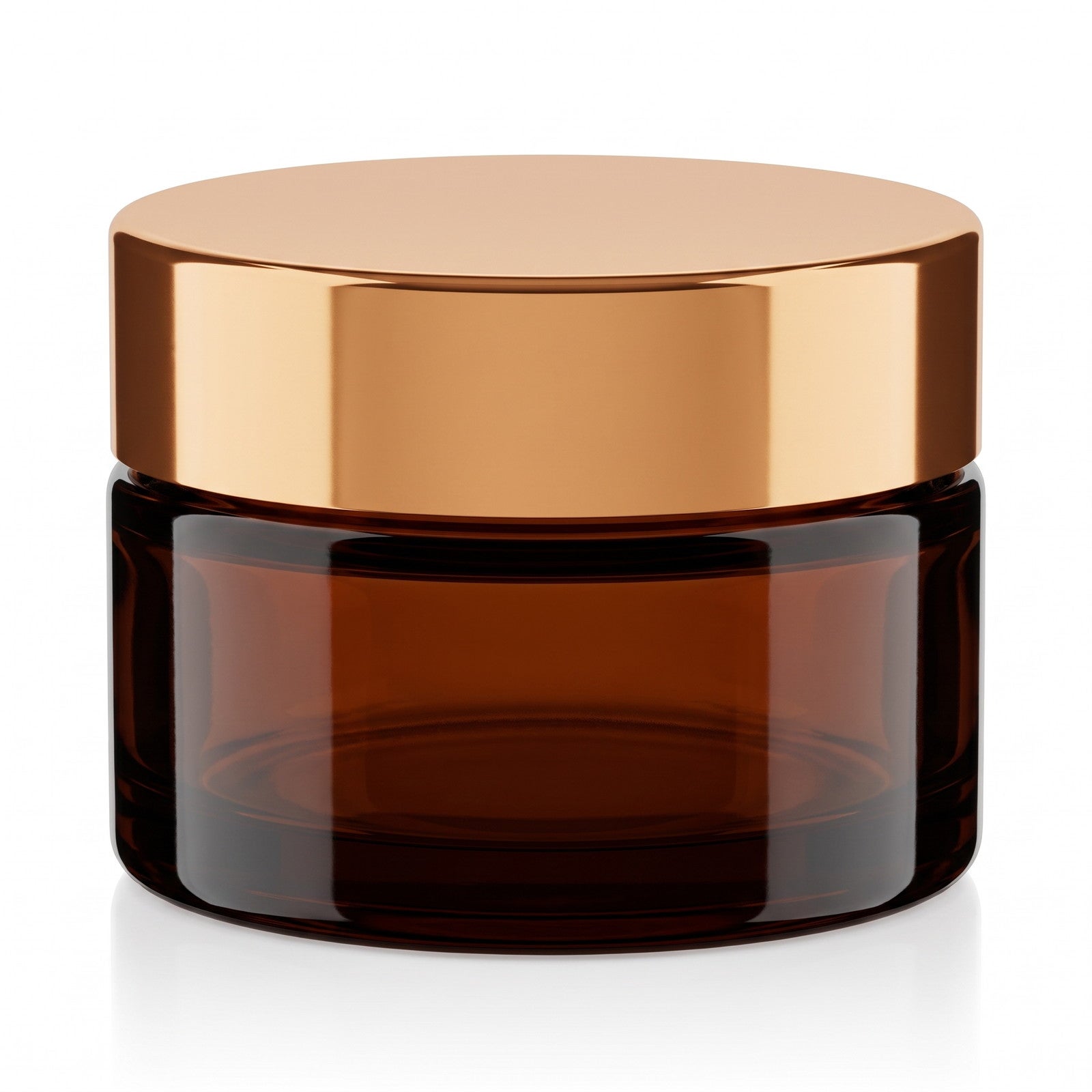 kosmetischer container, gläserner behälter, roségold deckel, brauner glas, kosmetikdöschen