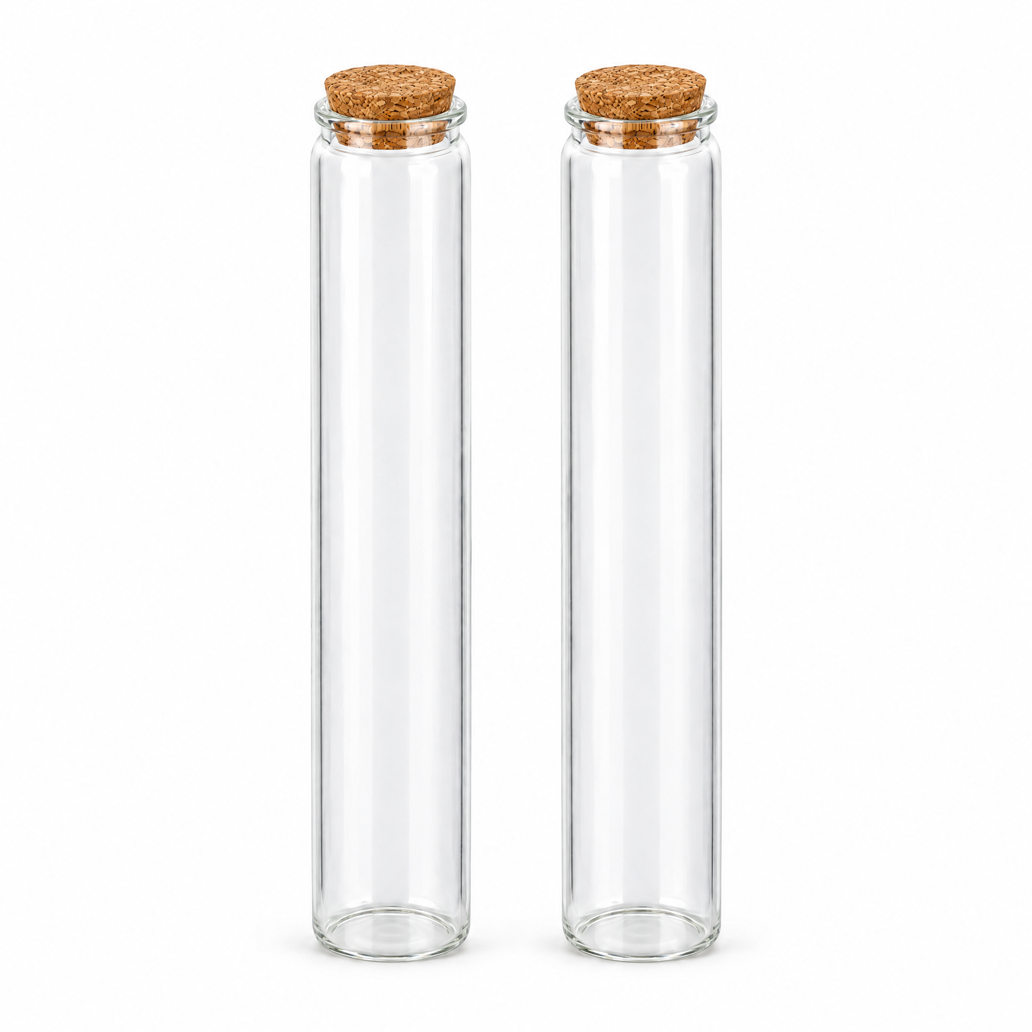 SW10145 – Produkt- und Verschlussansicht, Glasflaschen, Korkverschluss, transparent, zylindrisch, Zweier-Set