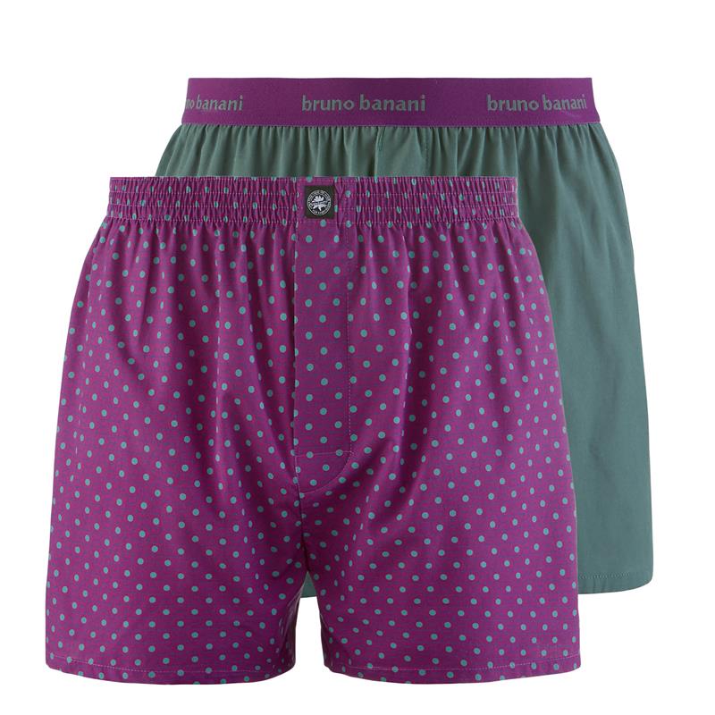 Bruno Banani 2er Pack Herren Webboxershort Purple Print/Tannengrün 4/S
