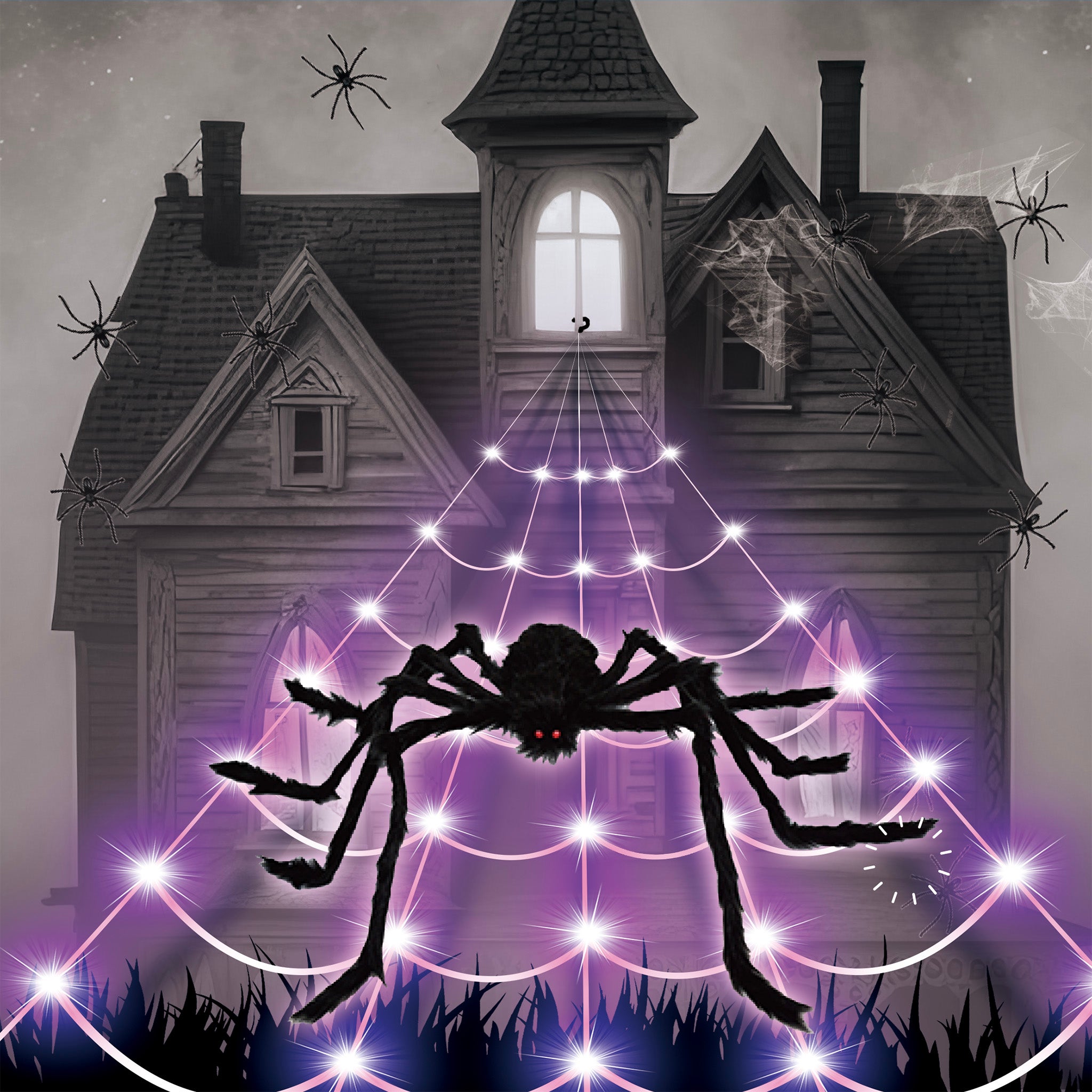 LED Spinnennetz mit Spinne 5M Dreieckig