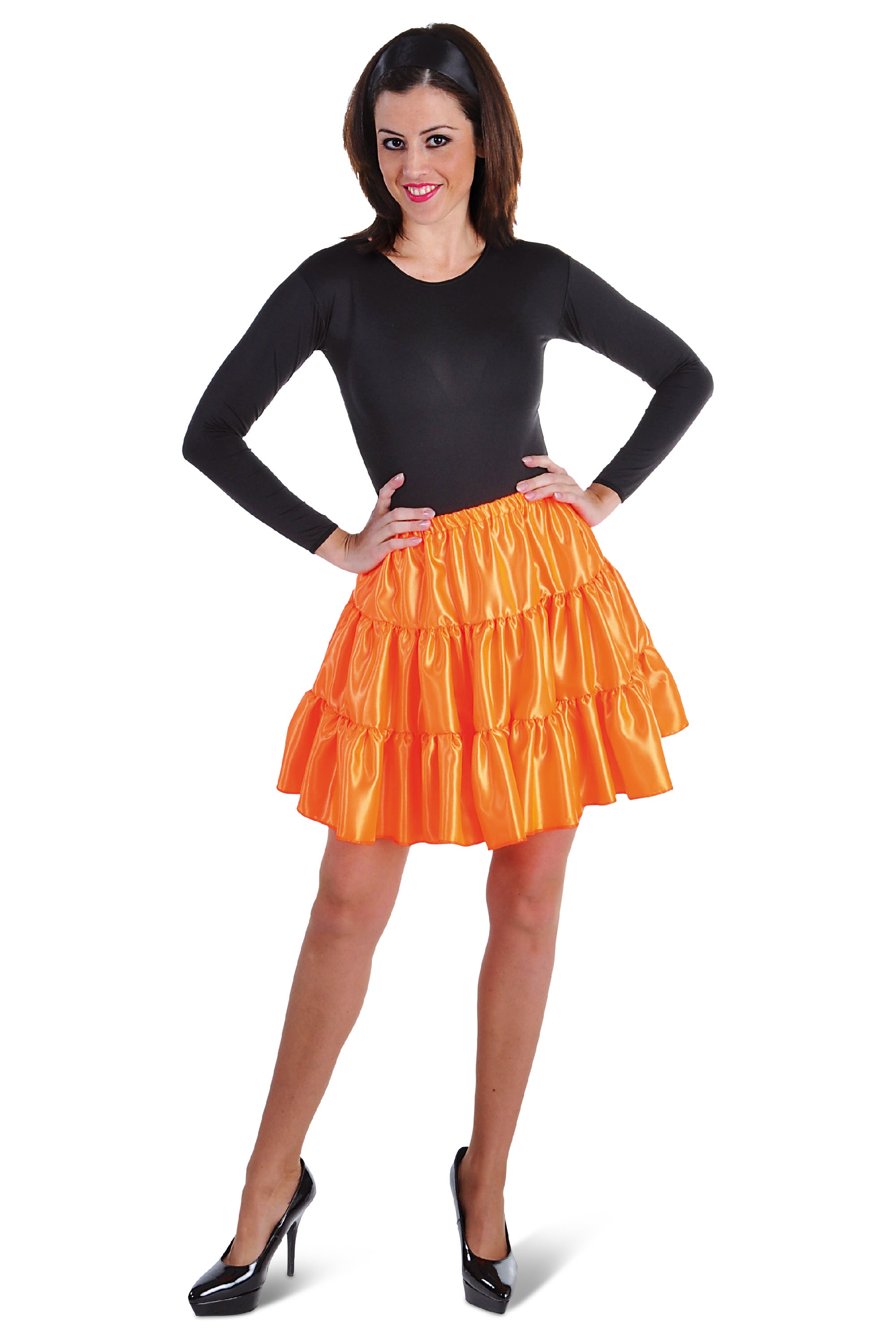 Kurze Rüschenrock Uni Damen Orange