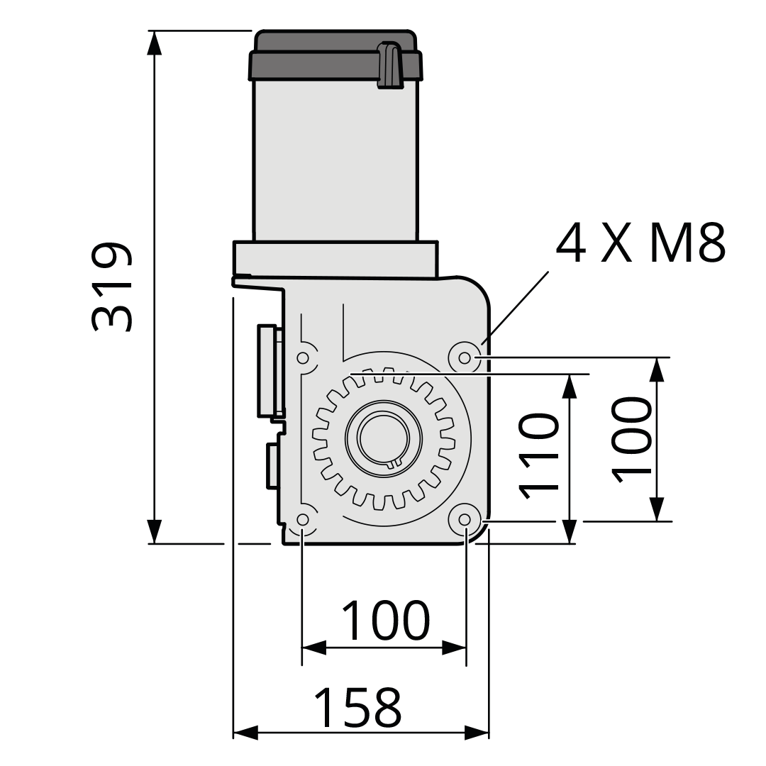 Planungsgert, Getriebe, Motor, Abmessungen, 4xM8