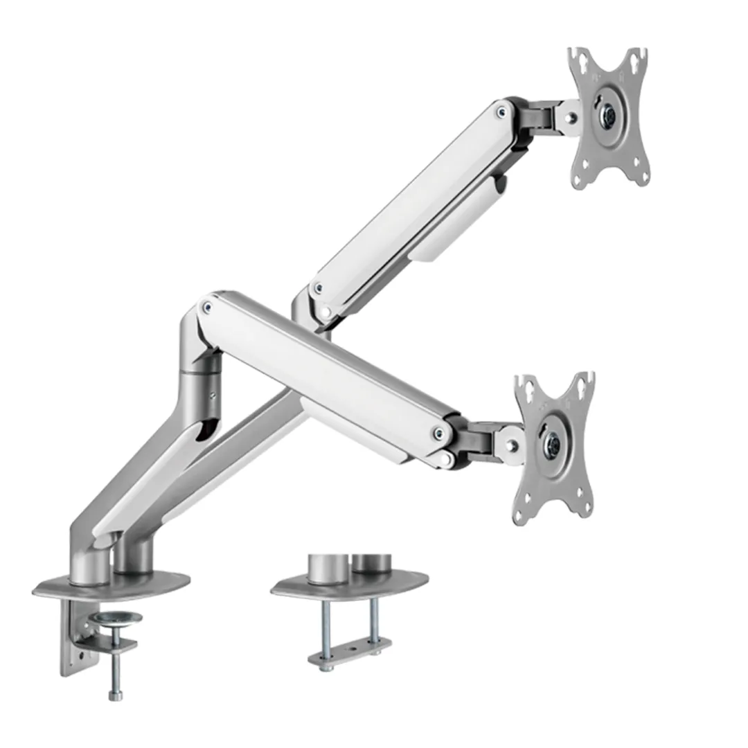monitorarm, dualarms, metall, silber, befestigungswinkel