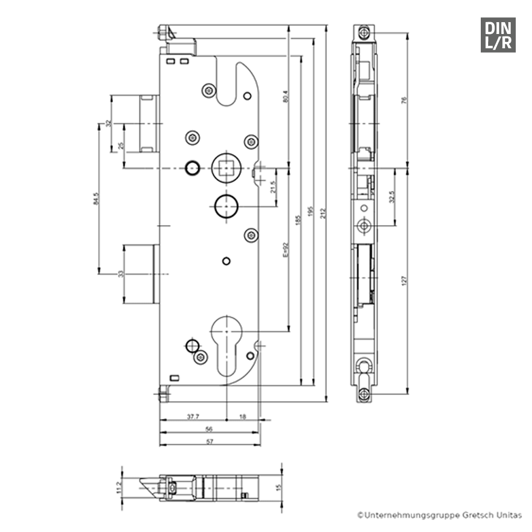 Türbeschlag, Schloss, Technische Zeichnung, Metallbauelement, Schnappverschluss