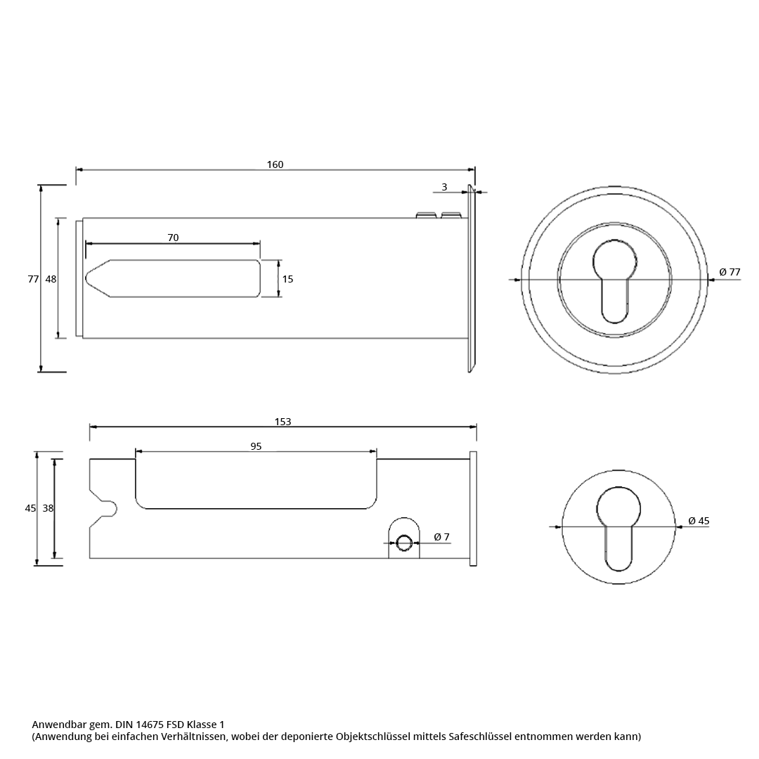 Schlüsseltresor TR777 mit Abdeckkranz, Edelstahl, 160x45 mm