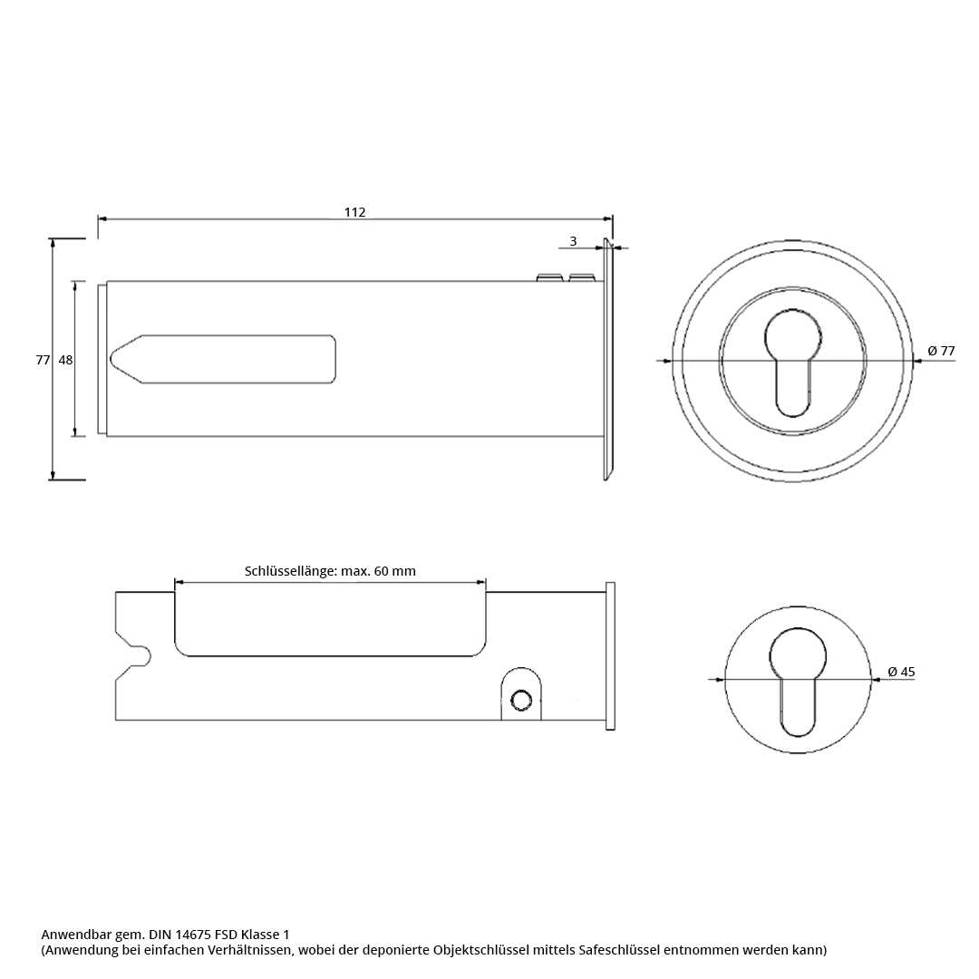 Schlüsseltresor TR777 mit Abdeckkranz, Edelstahl, 112x45 mm