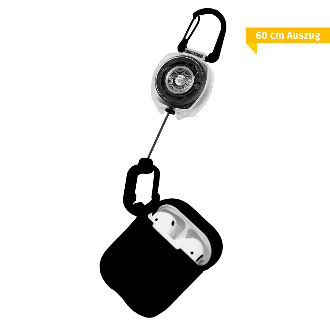 KEY-BAK Schlüsselrolle Pod Keeper Pro mit Karabiner & Kopfhörer-Etui, schwarz, 60cm