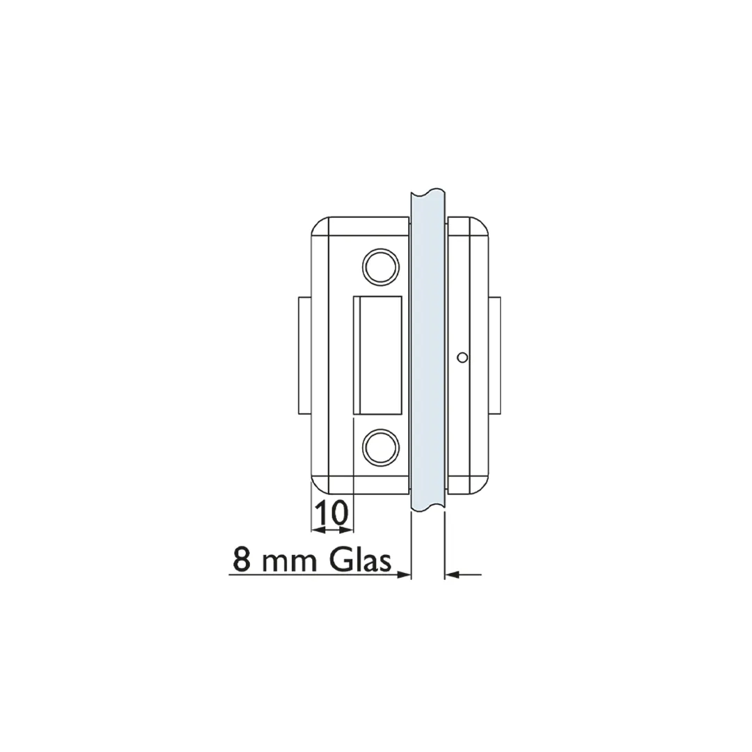 Schlappscheibe, Glassteg, 8 mm Glas, Schraubhalter, Bauzeichnung