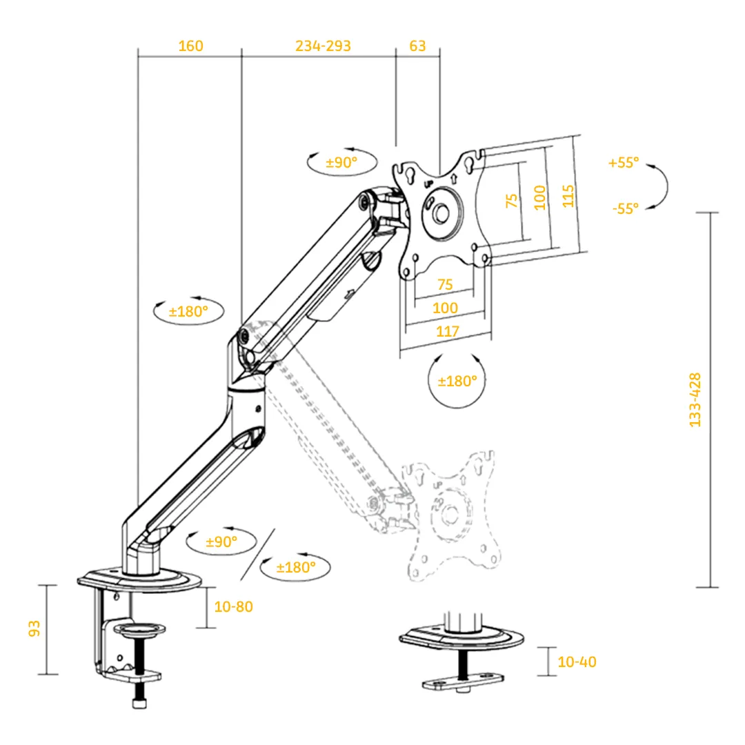 monitorarm, articulatingarm, mount Bracket, adjustable, desktop clamp