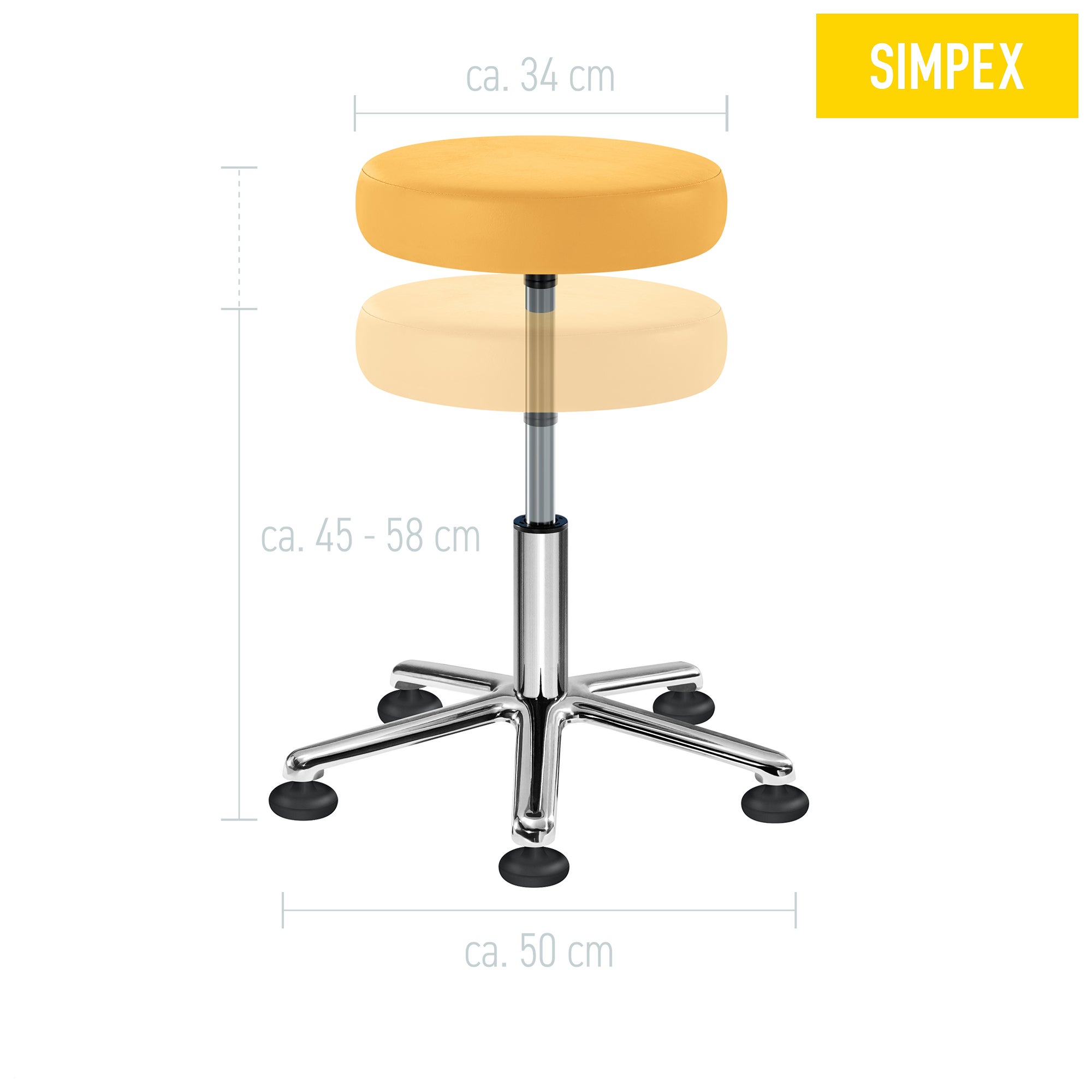 Ergonomischer ALEXA Swing mit Armlehnen, ideal für medizinische Einrichtungen und Praxen. Kompakte Abmessungen für optimale Raumnutzung.