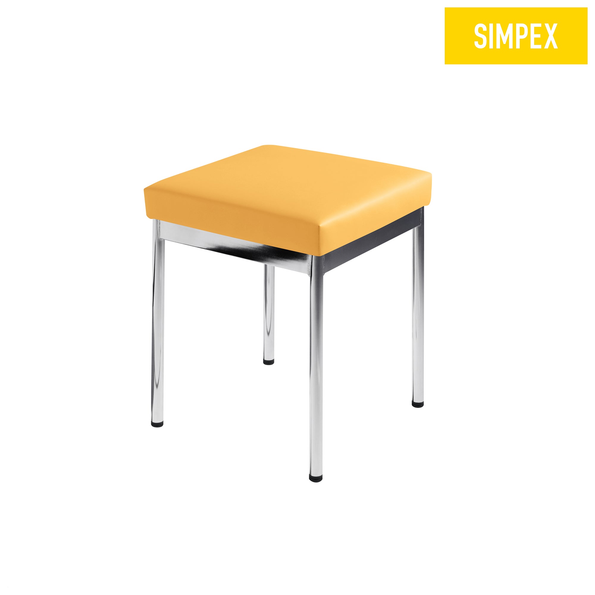 Verchromter RONDO-TOP Stuhl mit gelbem Kunstlederpolster für medizinische Anwendungen.