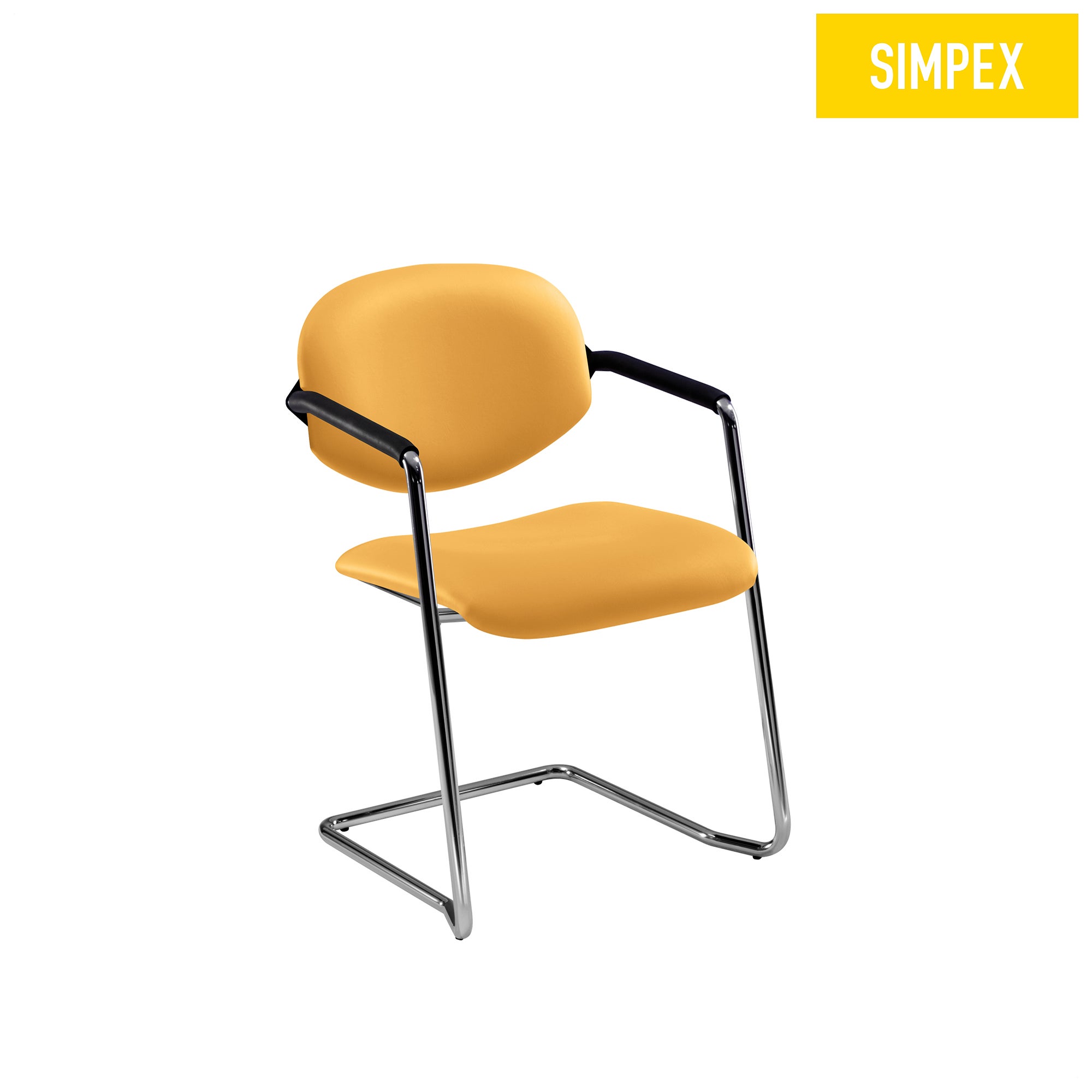 Wartezimmerstuhl ALEXA Swing mit Armlehnen in Gelb | SIMPEX Freischwinger Gelber SIMPEX ALEXA Swing Wartezimmerstuhl mit Armlehnen und verchromtem Gestell für optimalen Komfort.