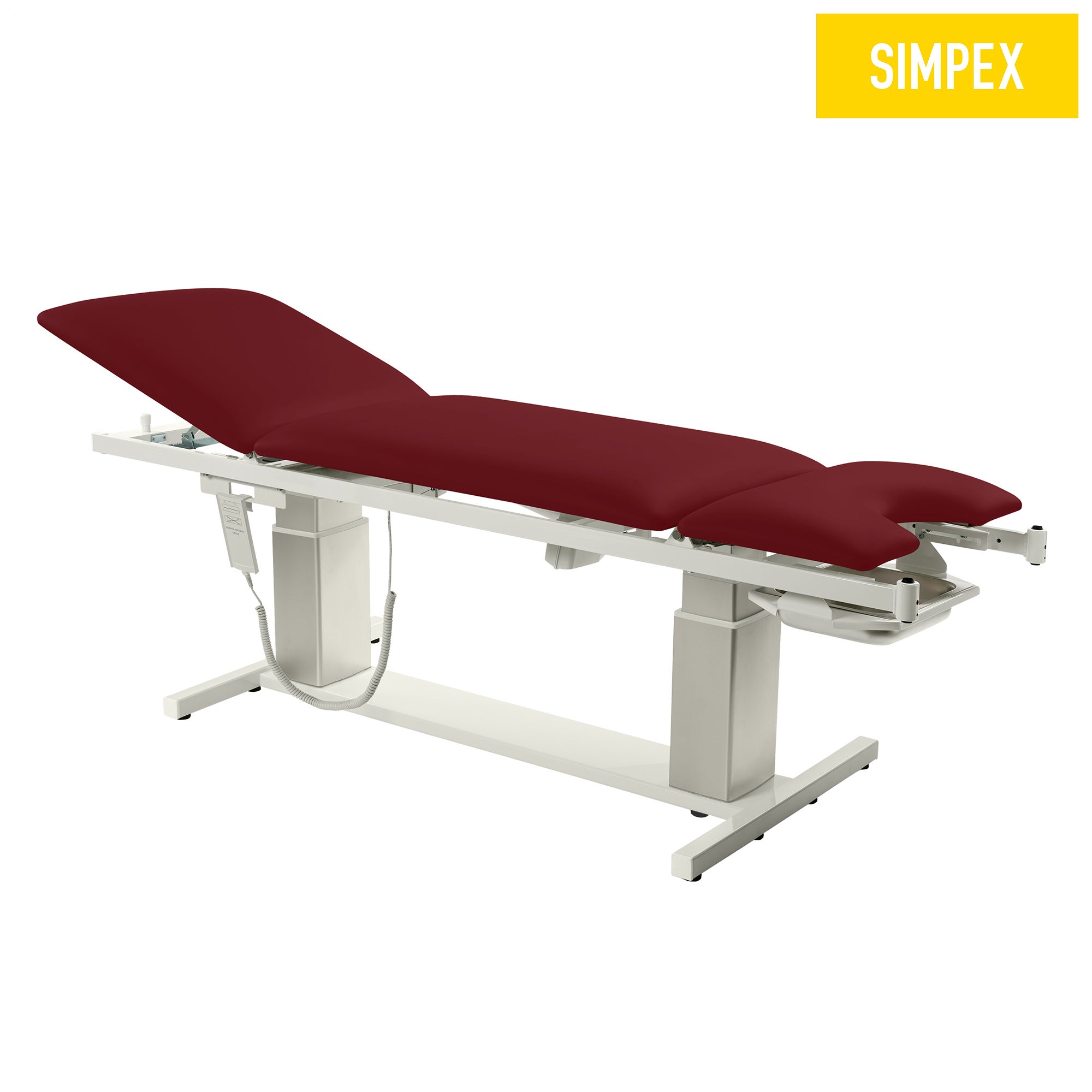 VITA-GYN Gyn Behandlungsliege mit Kunstleder in dunkelrot, flachen Kufen und Komfortpolsterung für Praxen und Krankenhäuser.