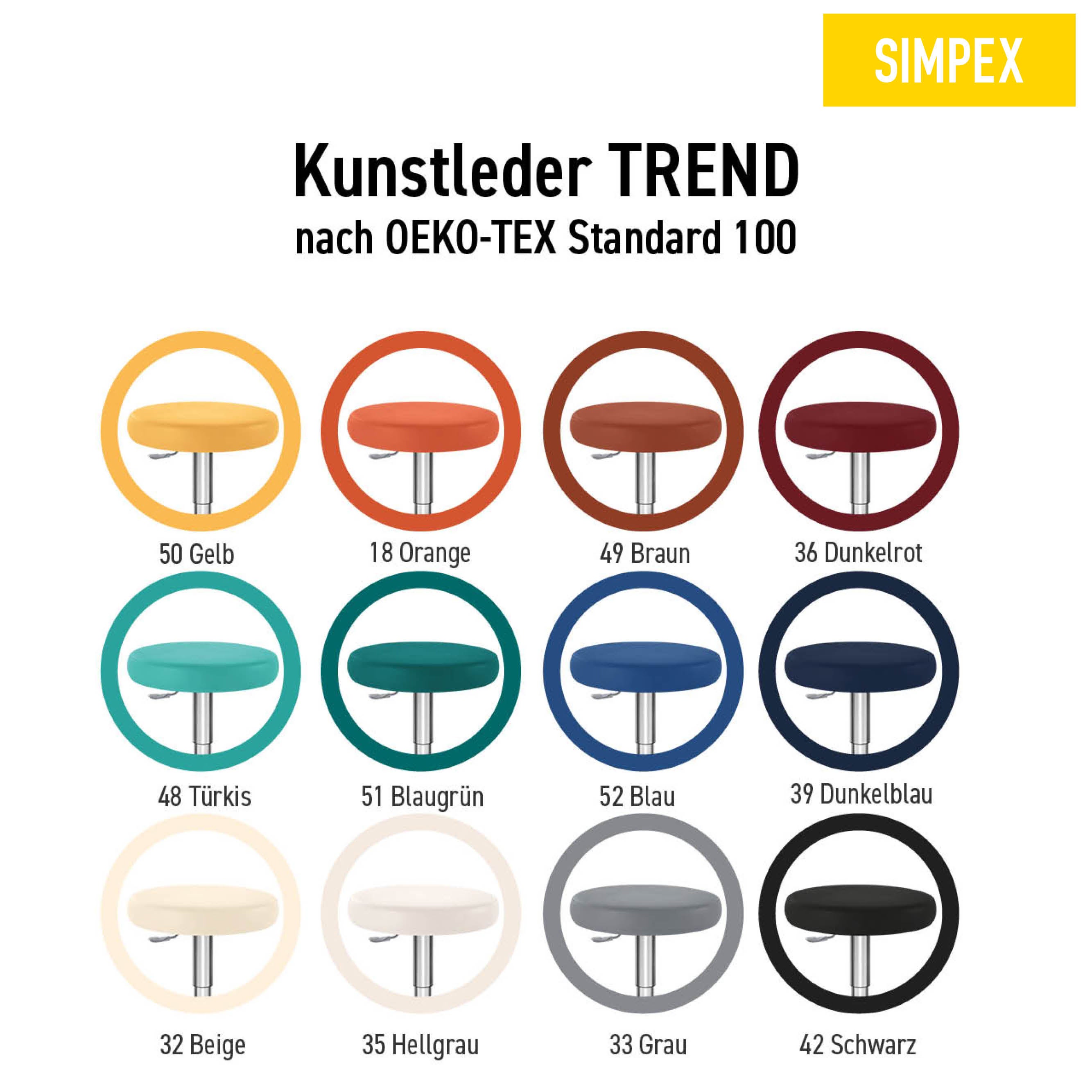 SIMPEX Drehrollhocker mit Kunstlederbezug: hygienisch, pflegeleicht & farblich anpassbar. Jetzt direkt online kaufen und perfekt kombinieren!