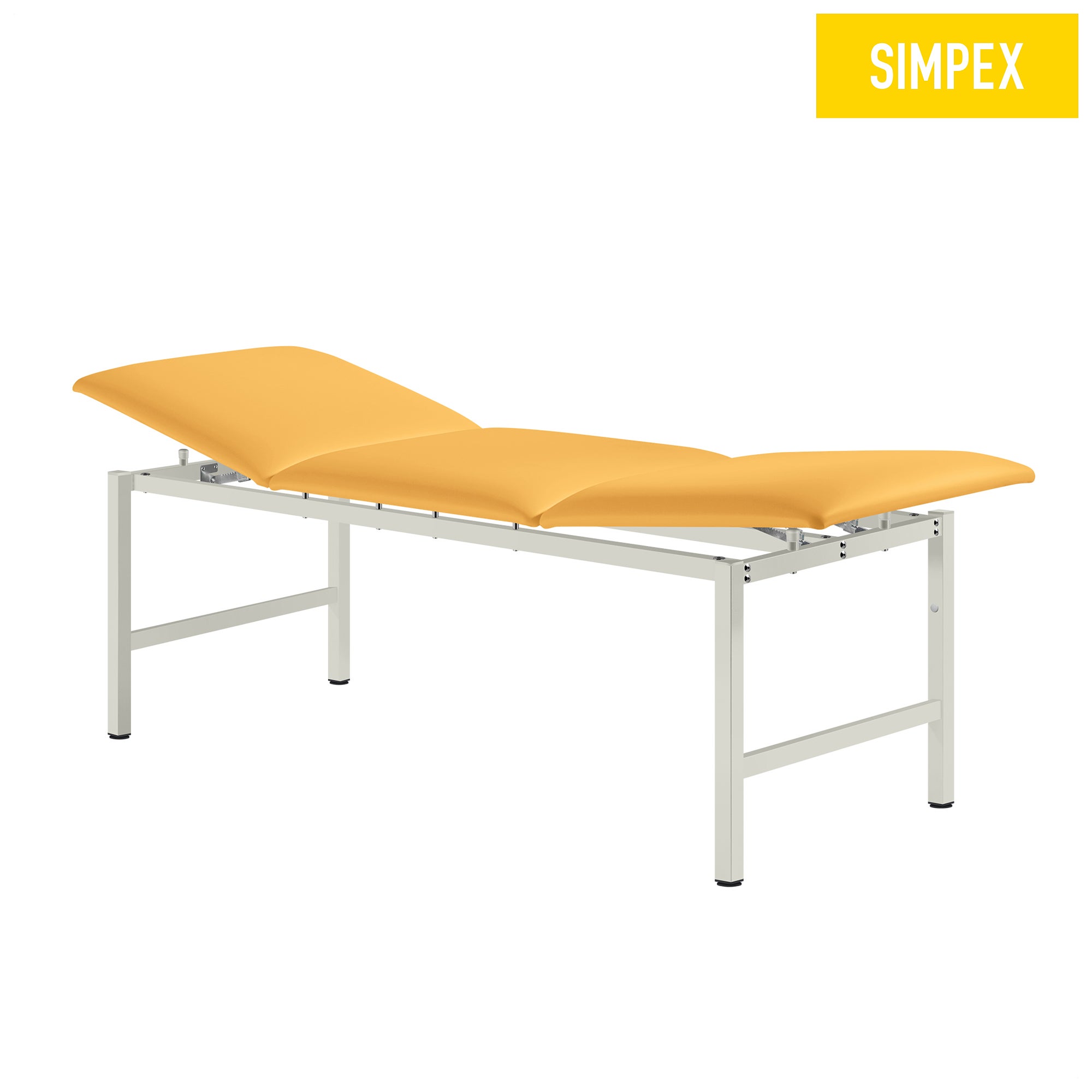 Medizinische Behandlungsliege HERKULES Alterna mit gelbem Kunstlederpolster und Komfortpolsterung, ideal für Praxen und Pflegeeinrichtungen.