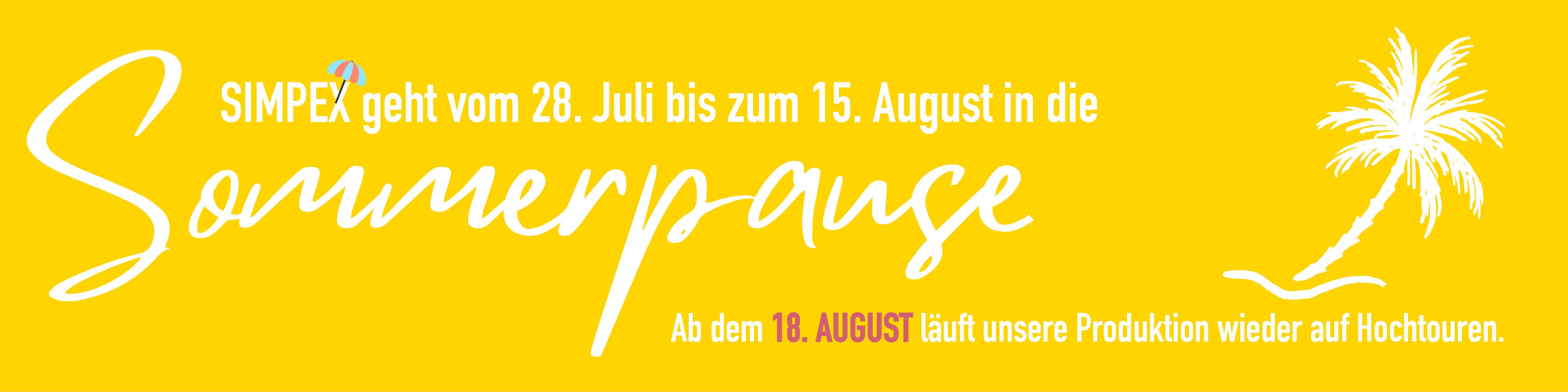 Gelbes Banner mit weißer Schrift und Palme