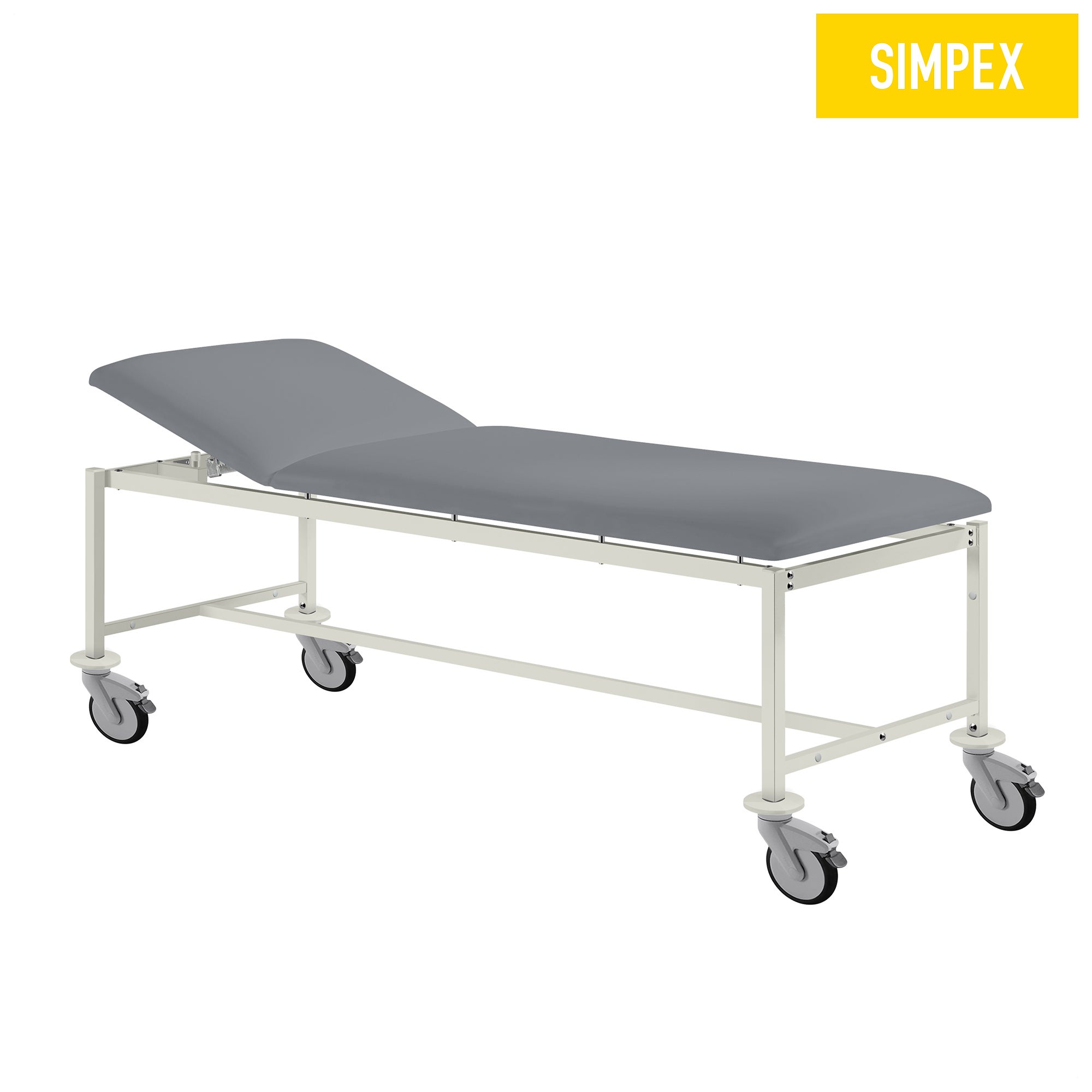 Mobilverchromte MEDI-LUX Classic Behandlungsliege in Grau mit Komfortpolsterung und PERMA-Rollen, ideal für Praxen und Pflegeeinrichtungen.