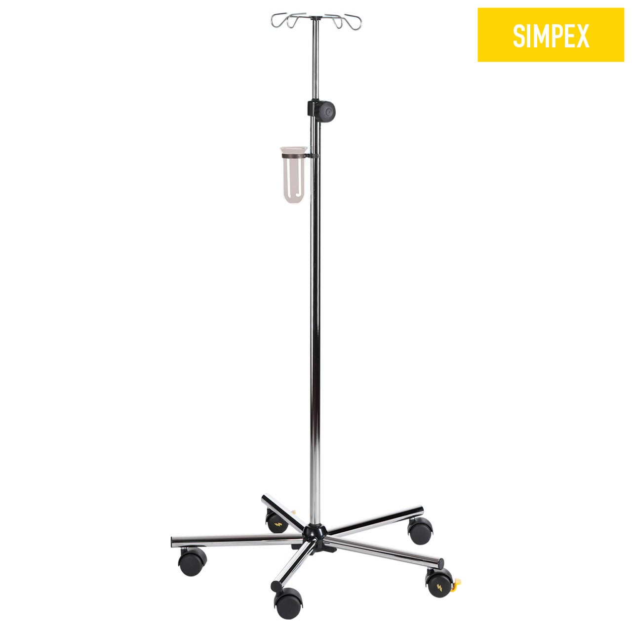 Edelstahl Infusionsständer MEDI-CARE Mini, verchromt, Höhe 126-215 cm, mit Handrad und Doppelrolle Ø 50 mm