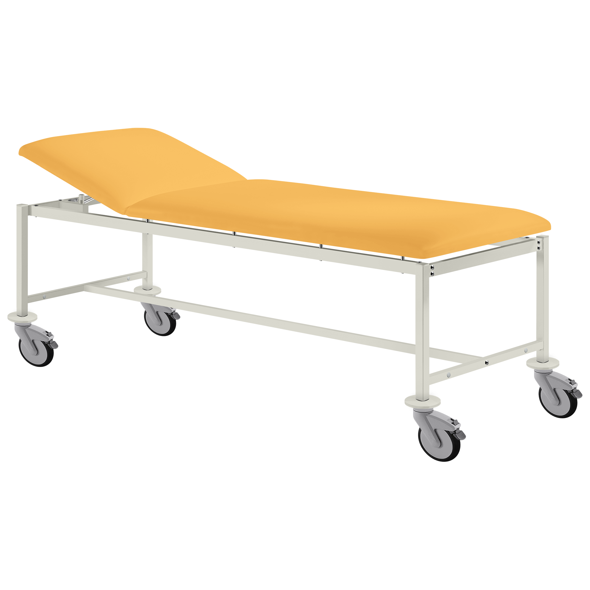Gepulverte gelbe MEDI-LUX Classic Mobil Behandlungsliege für Praxen und Pflegeeinrichtungen, mit Komfortpolsterung.