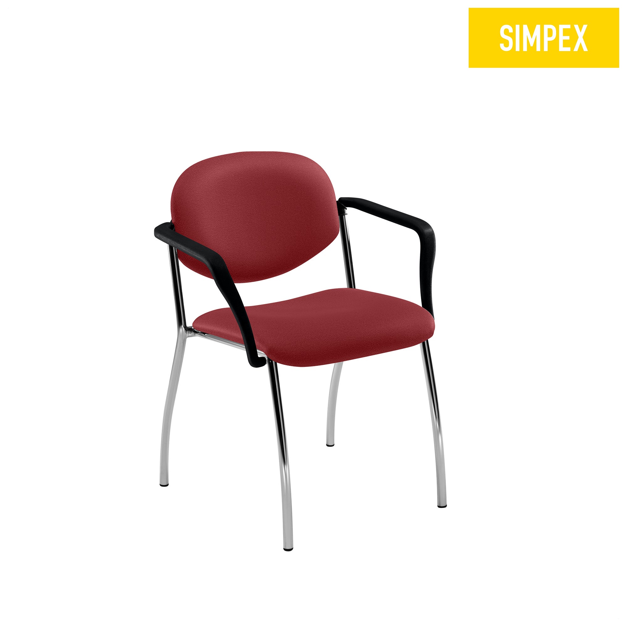 ALEXA Classic mit Armlehnen, verchromtes Gestell und dunkelrotem FIREFLEX Polster, ideal für Wartezimmer.