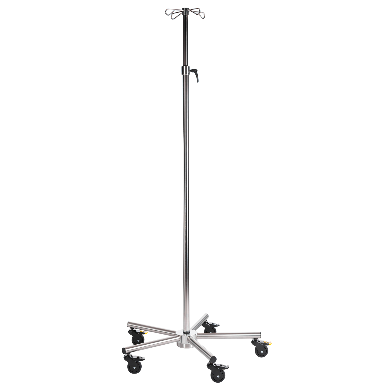 SIMPO-CARE Maxi Edelstahl Infusionsständer 145 cm – Höheneinstellung Edelstahl SIMPO-CARE Maxi Infusionsständer mit Klemmhebel und Monorolle, geeignet für Praxen und Pflegeeinrichtungen.