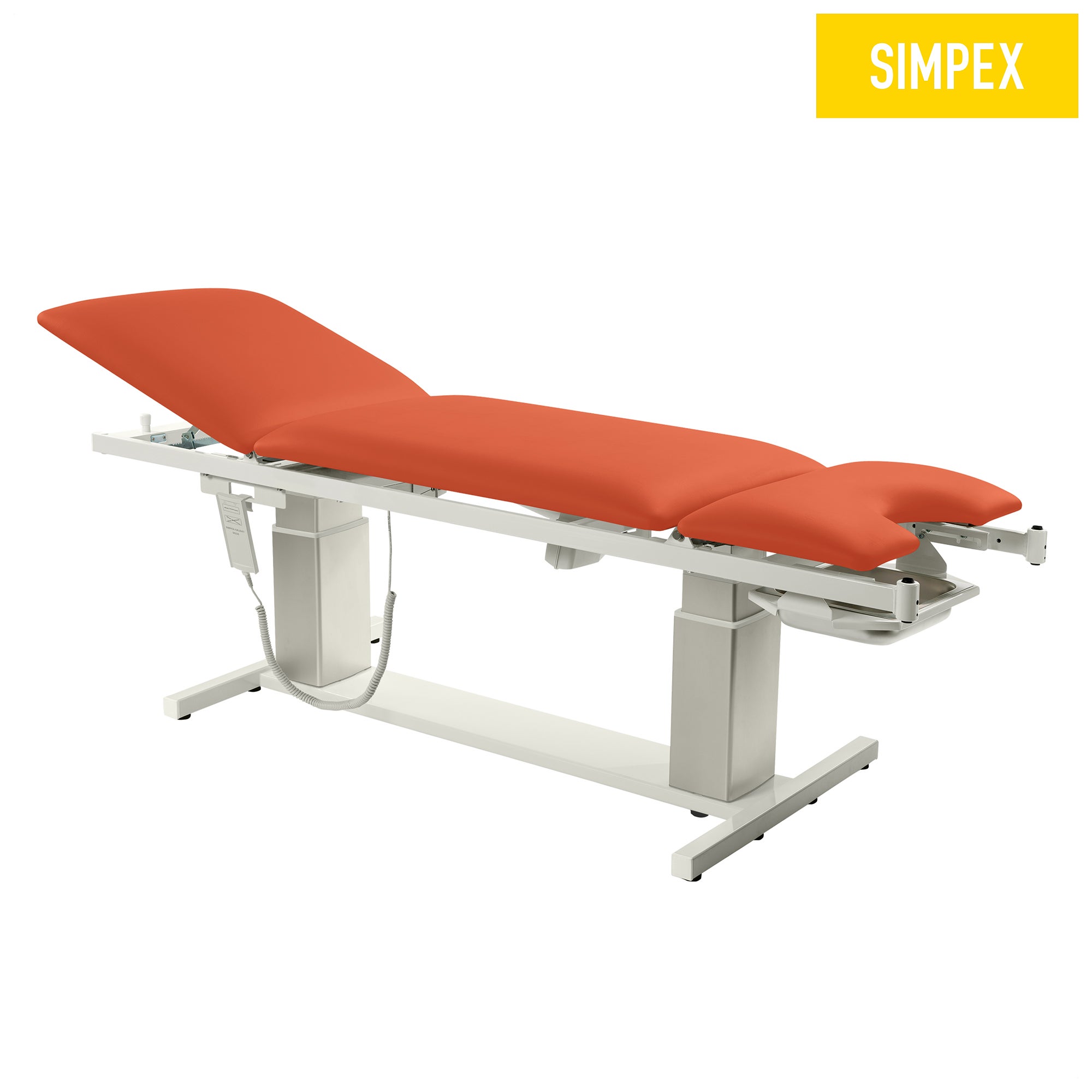 VITA-GYN Gyn Liege mit flachen Kufen und orange Kunstleder-POLSTER für medizinische Anwendungen in Praxen und Kliniken