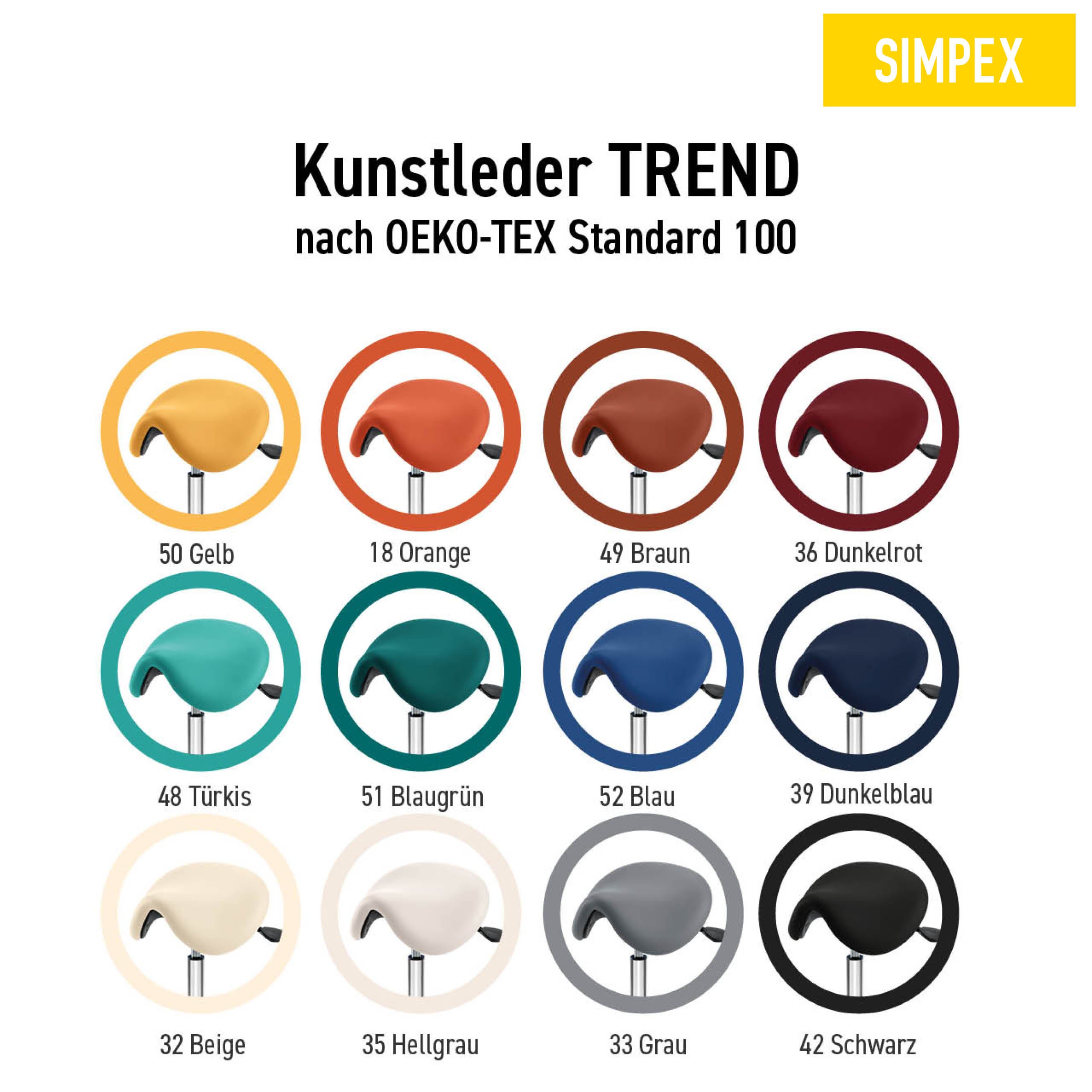 Bequem, mobil & individuell: Der EQUITUS Drehrollhocker mit Kunstlederpolster ist in vielen Farben erhältlich. Jetzt bei SIMPEX kaufen & konfigurieren!