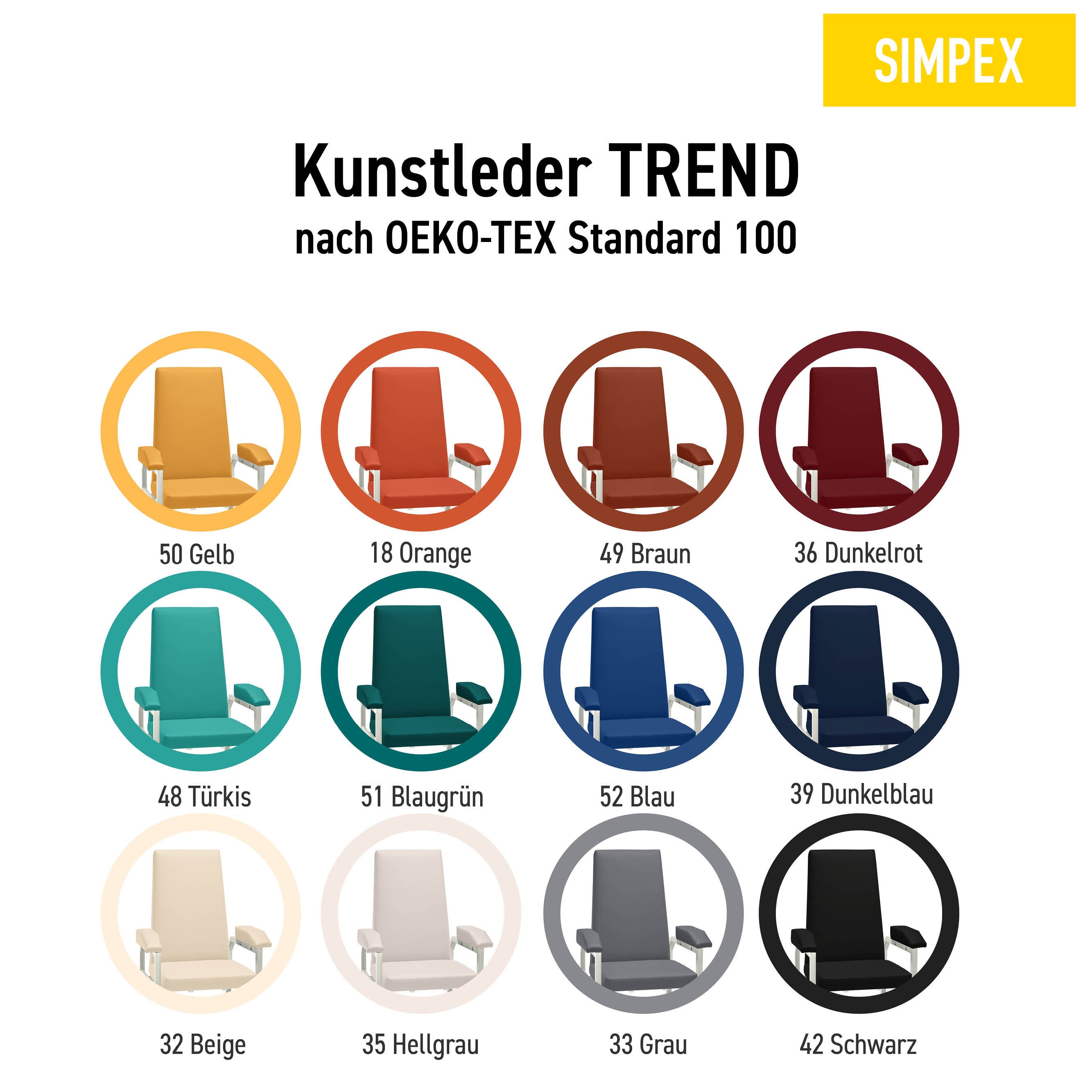Jetzt HAEMO STAT Blutentnahmestuhl mit Polsterfarbe nach Wunsch kaufen: hygienisches Kunstleder, langlebig & bequem. SIMPEX bietet viele Farben zur Auswahl!