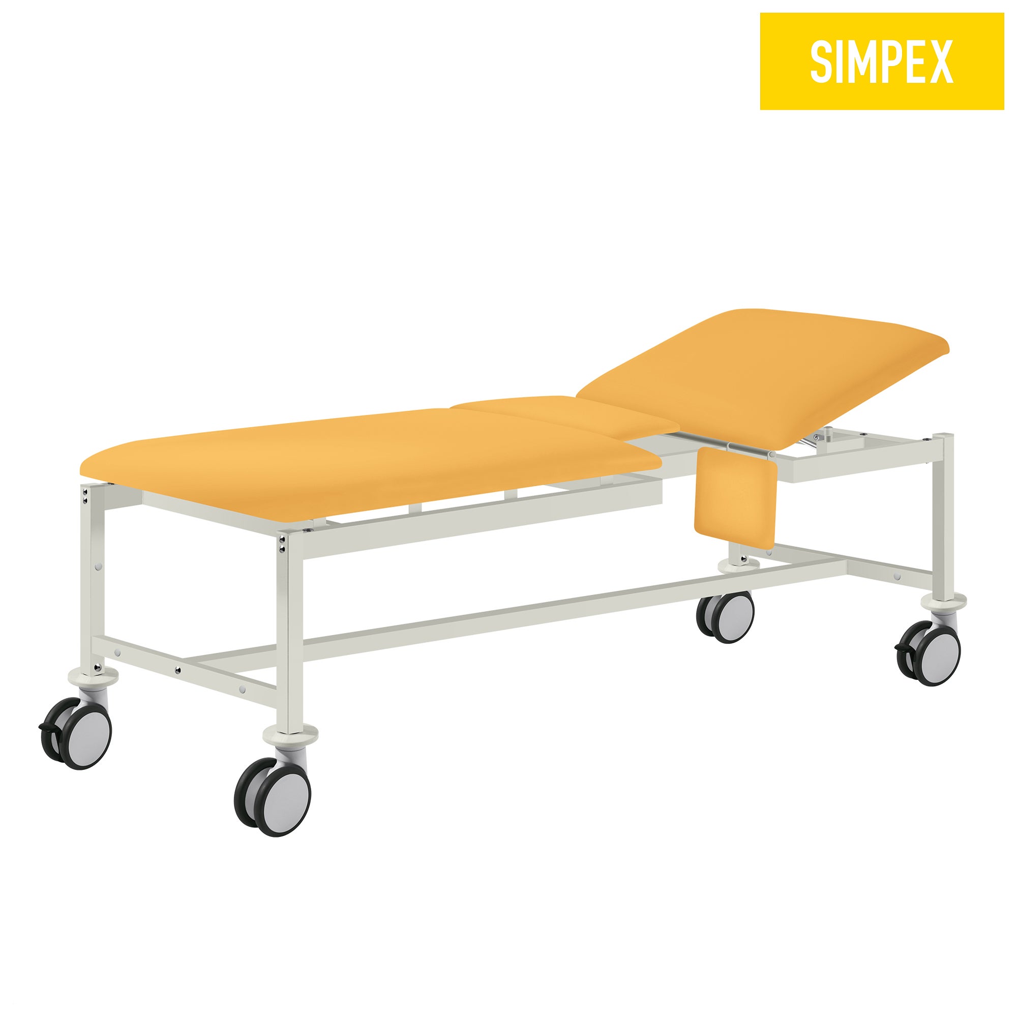 VS-CARDIO Mobil Gelbe Behandlungsliege mit Rollen | SIMPEX VS-CARDIO Mobil Behandlungsliege in gelb mit Komfortpolsterung für Praxen und MVZ. Mobilgestell mit vier Rollen für einfache Handhabung.