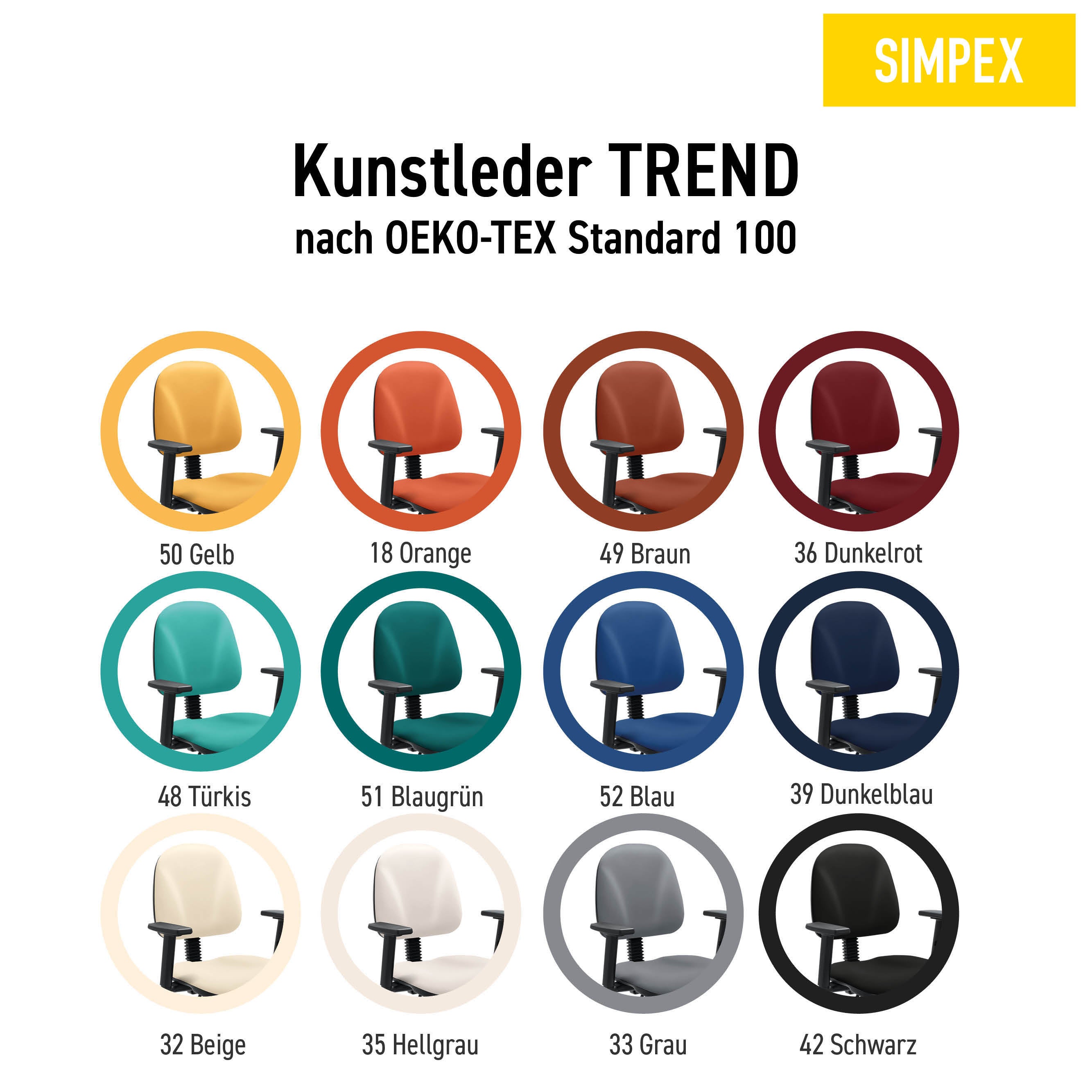 Bequemer Therapie-Drehstuhl mit hochwertigem Kunstleder – viele Farben, sofort bestellbar. Jetzt kaufen bei SIMPEX!