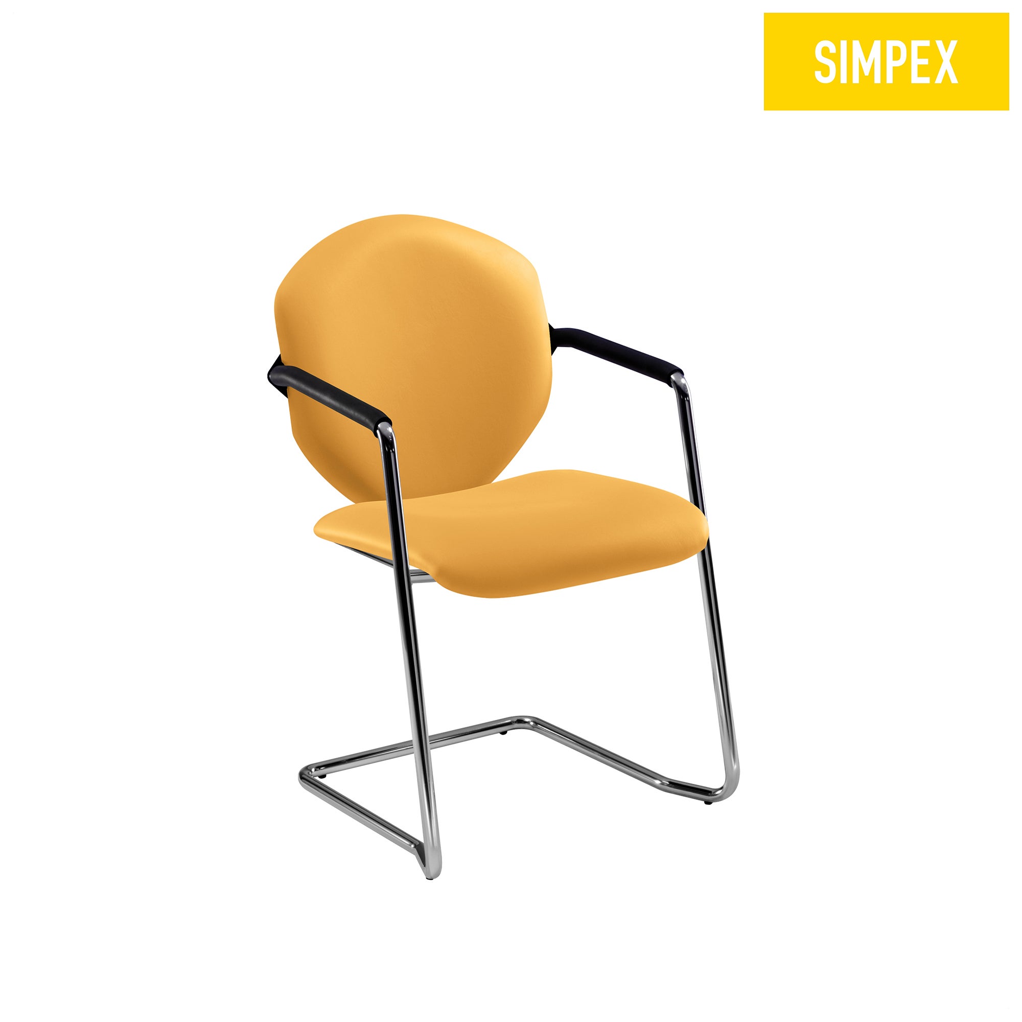 VISITE Swing mit Armlehnen | Verchromter Wartezimmerstuhl in Gelb VISITE Swing mit Armlehnen eignet sich ideal für Wartezimmer, polsterbezogen in Kunstleder Gelb und verchromtem Gestell.