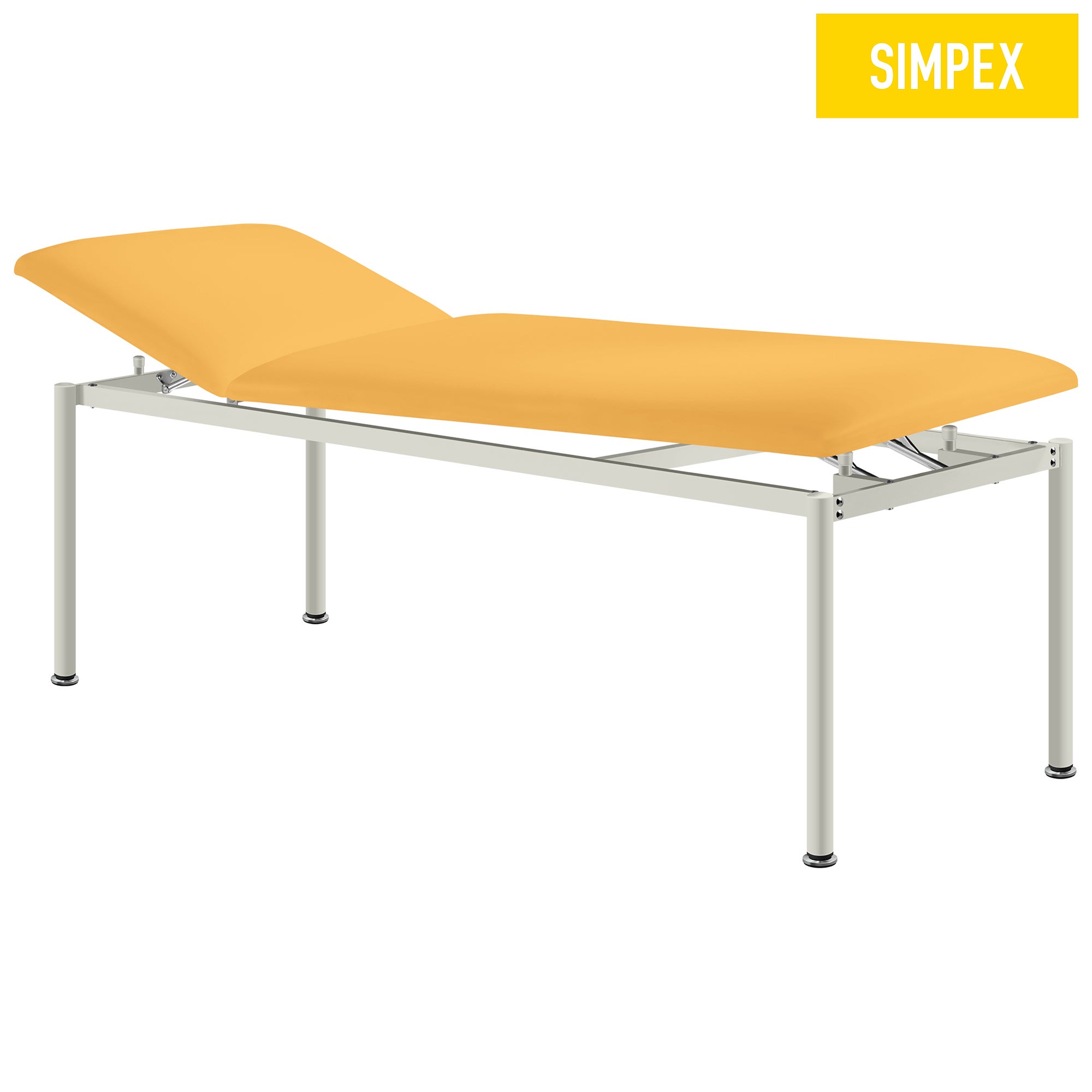Behandlungsliege RONDO-MED Siesta in gelbem Kunstleder, ideal für Praxis und Pflege.