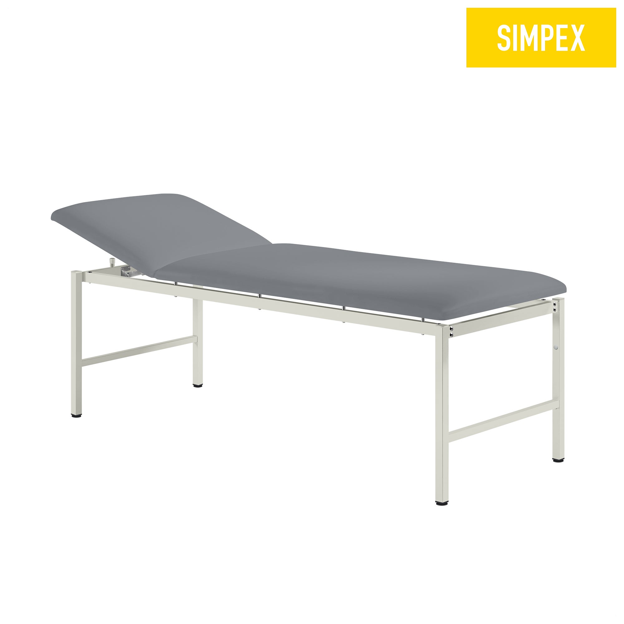 Die MEDI-LUX Classic Behandlungsliege von SIMPEX in grau mit Kunstlederbezug, ideal für Arztpraxen.