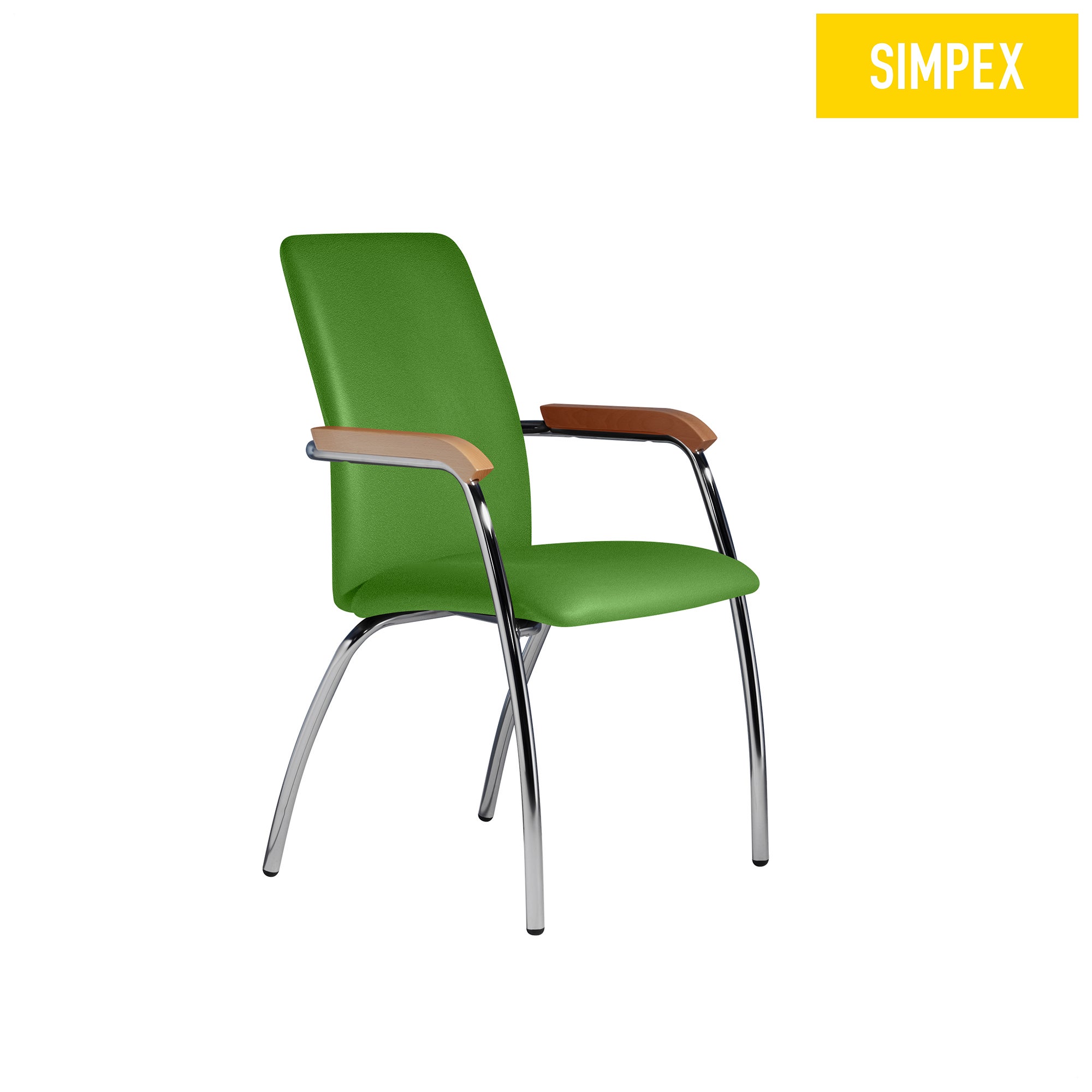 Maigrüner Wartezimmerstuhl OKTAVIA Classic mit Armlehnen und verchromtem Gestell von SIMPEX, für Komfort und hohe Tragkraft.