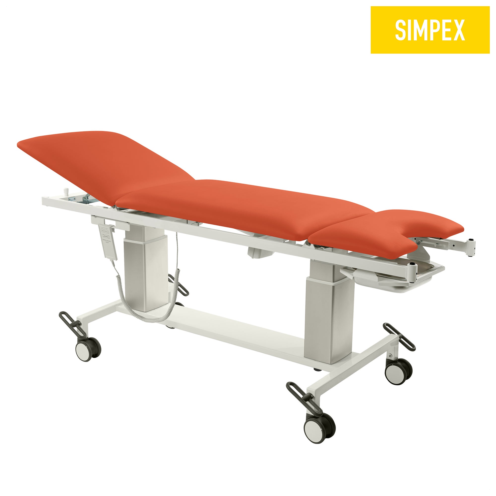 VITA-GYN Gyn Mobil mit hohen Kufen, orange Kunstlederpolsterung, ideal für Praxen und Krankenhäuser.