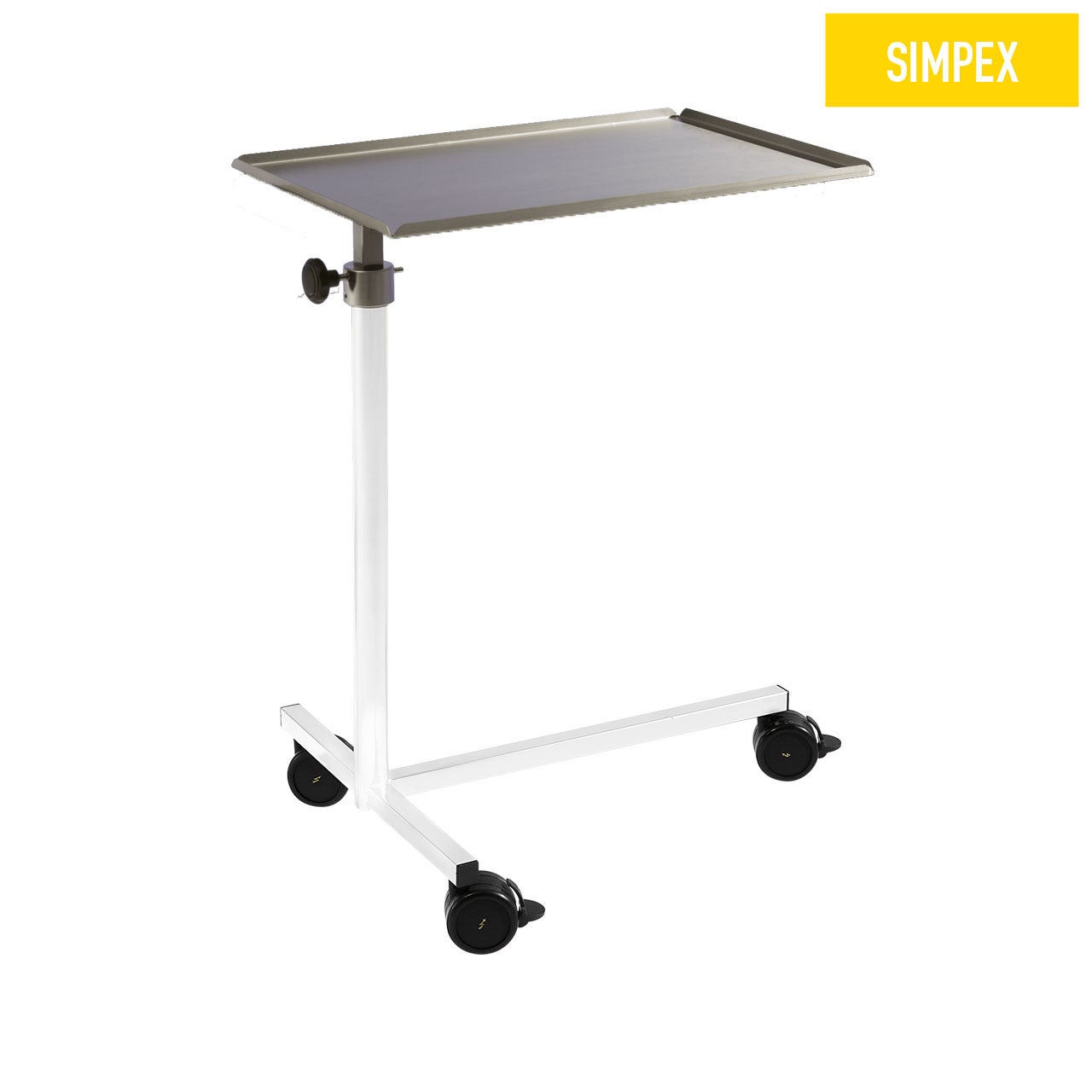 MAYO-SERVE T-Gestell gepulvert RAL 9002 | Medizintechnik Standard | 12 kg MAYO-SERVE T-Gestell in gepulvert grauweiß RAL 9002, ideal für medizinische Anwendungen mit Höhenverstellung und robusten Rollen.