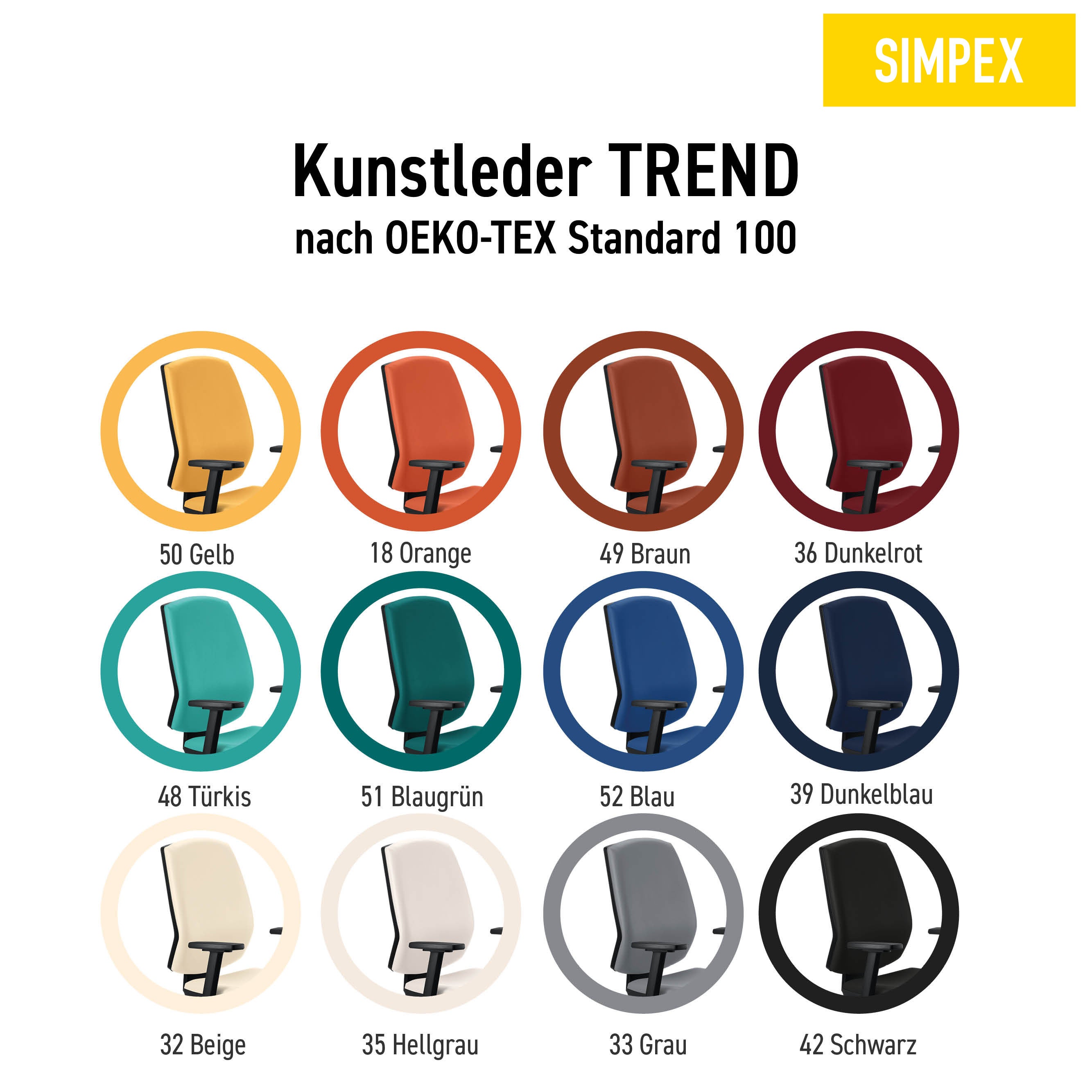 Der SIMPO EFFEKTIV ist funktional, pflegeleicht & individuell anpassbar. Jetzt Drehstuhl mit Kunstleder bei SIMPEX kaufen!