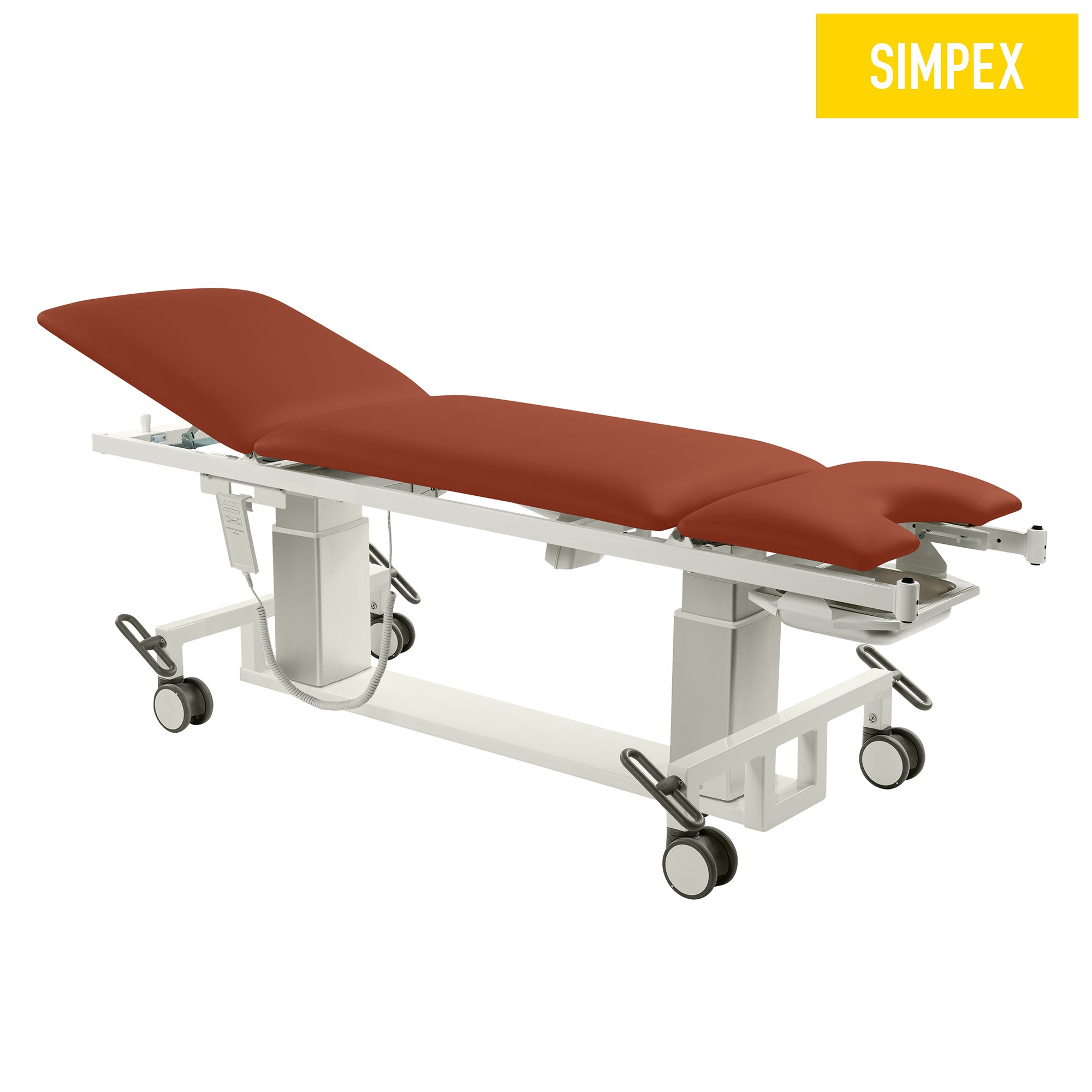 VITA-GYN Gyn Mobil mit flachen Kufen in Braun, komfortable Behandlungsliege mit Rollen, ideal für Praxen, MVZ und Pflegeeinrichtungen.