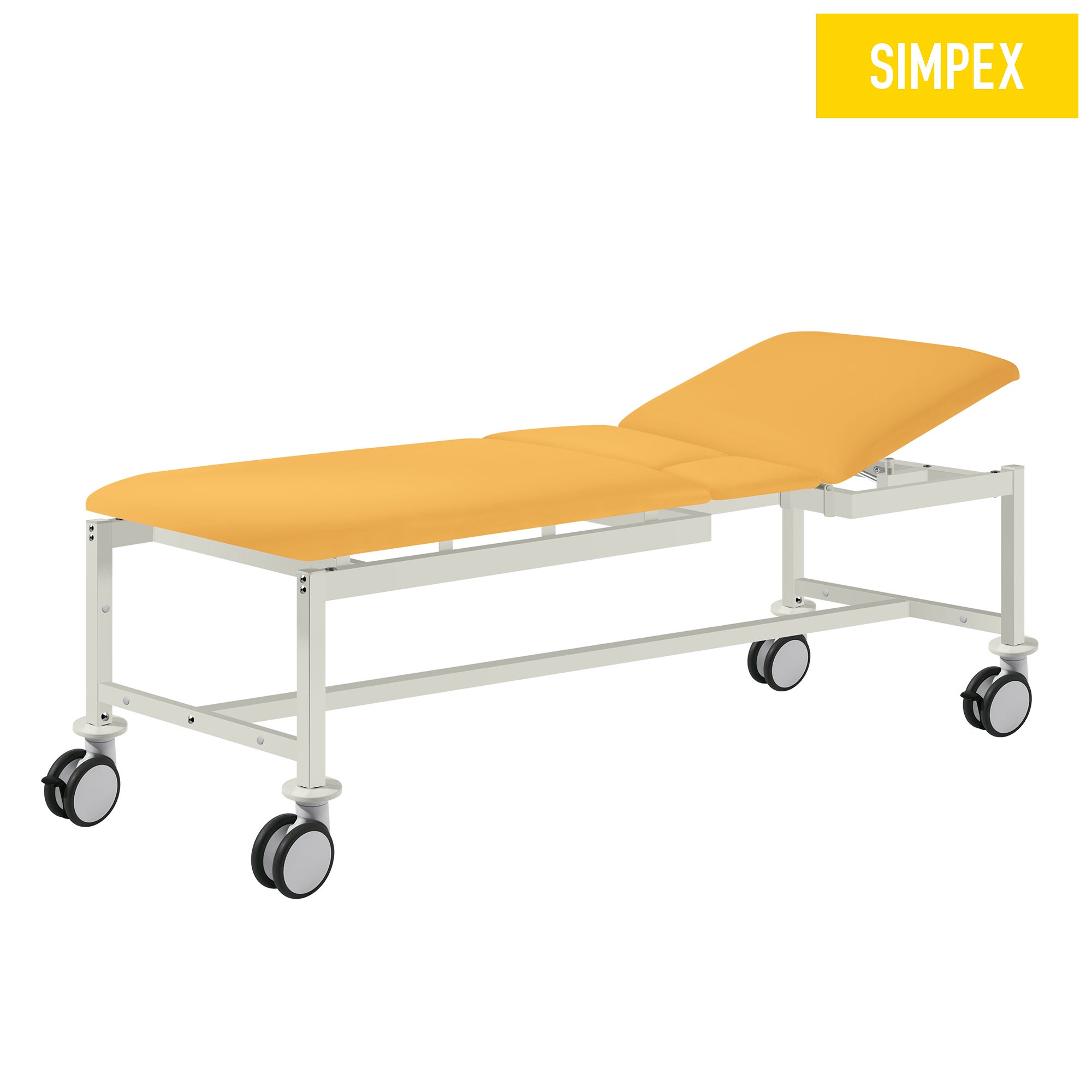 VS-CARDIO Mobil Behandlungsliege mit gelbem Kunstleder, mobil und komfortabel, geeignet für Praxis und Krankenhaus.