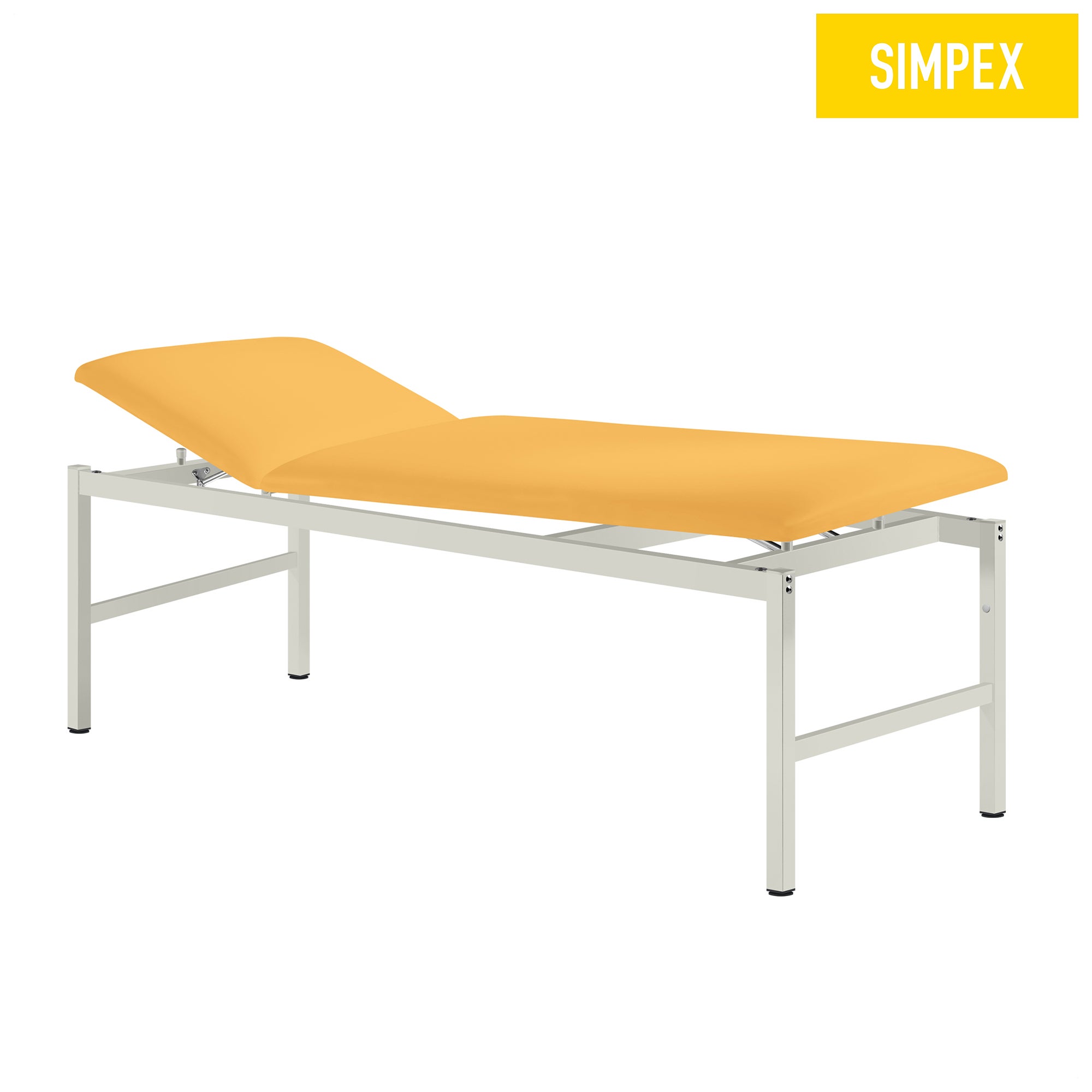 Behandlungsliege VS-SIESTA von SIMPEX in gelber Farbe mit Kunstlederbezug, geeignet für Praxen und Pflegeeinrichtungen.