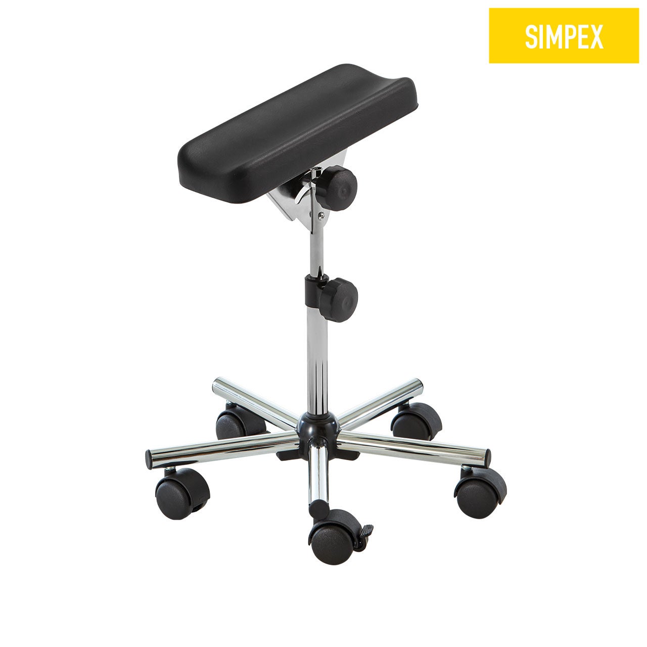 PEDO-STAT Verchromter Rollensitz für Patienten - Ergonomisch & Langlebig 🏥 PEDO-STAT verchromter Rollensitz mit harten Rollen für weiche Böden und verstellbarer Höhe, ideal für medizinische Anwendung.