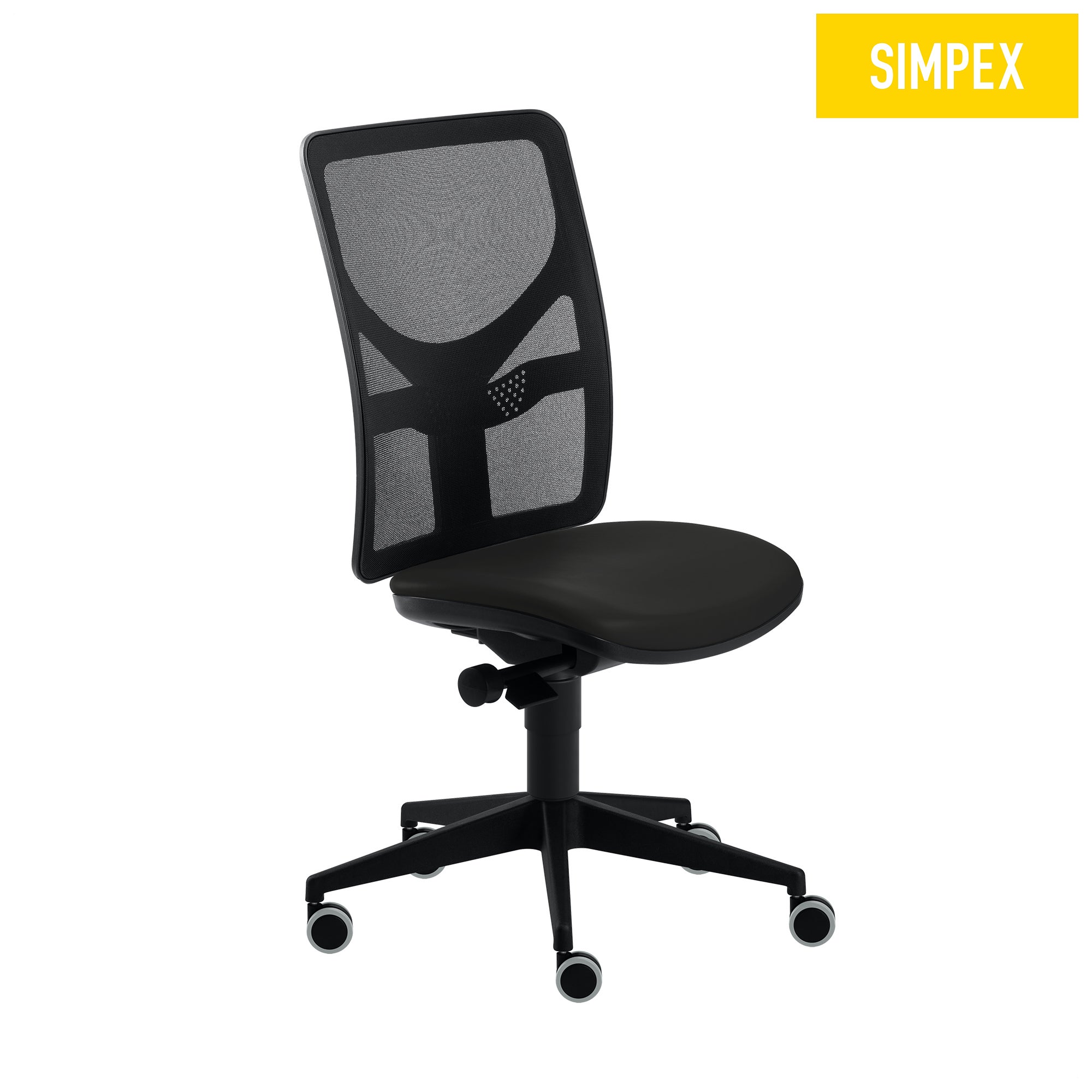 Drehstuhl MEDI-STAR Luna mit weichen Rollen in Schwarz, ideal für Sanitätsraum und Büro. Höhenverstellbar und robust.