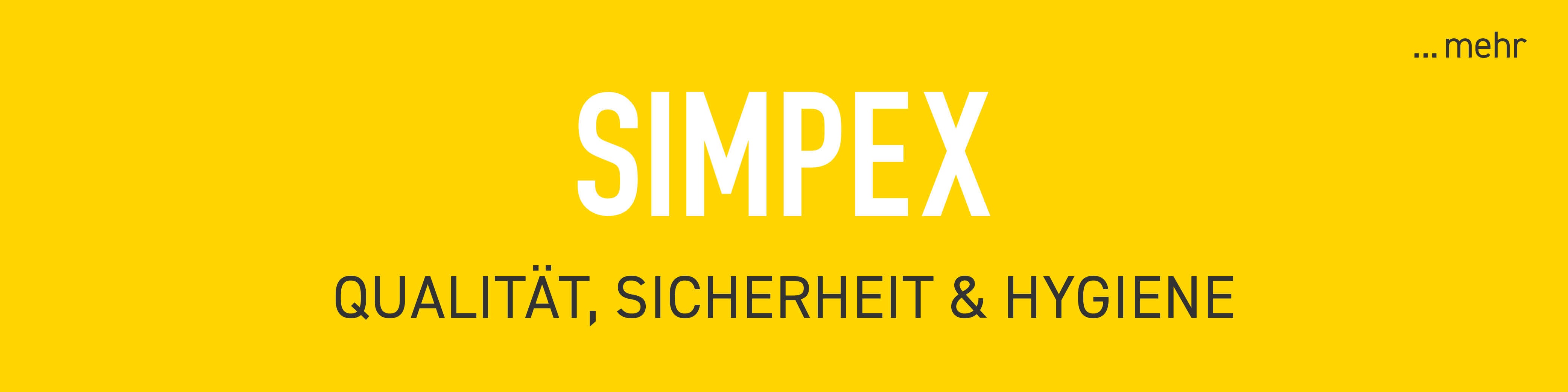 Gelber SIMPEX Banner zur Markenkommunikation mit Claim und Logo