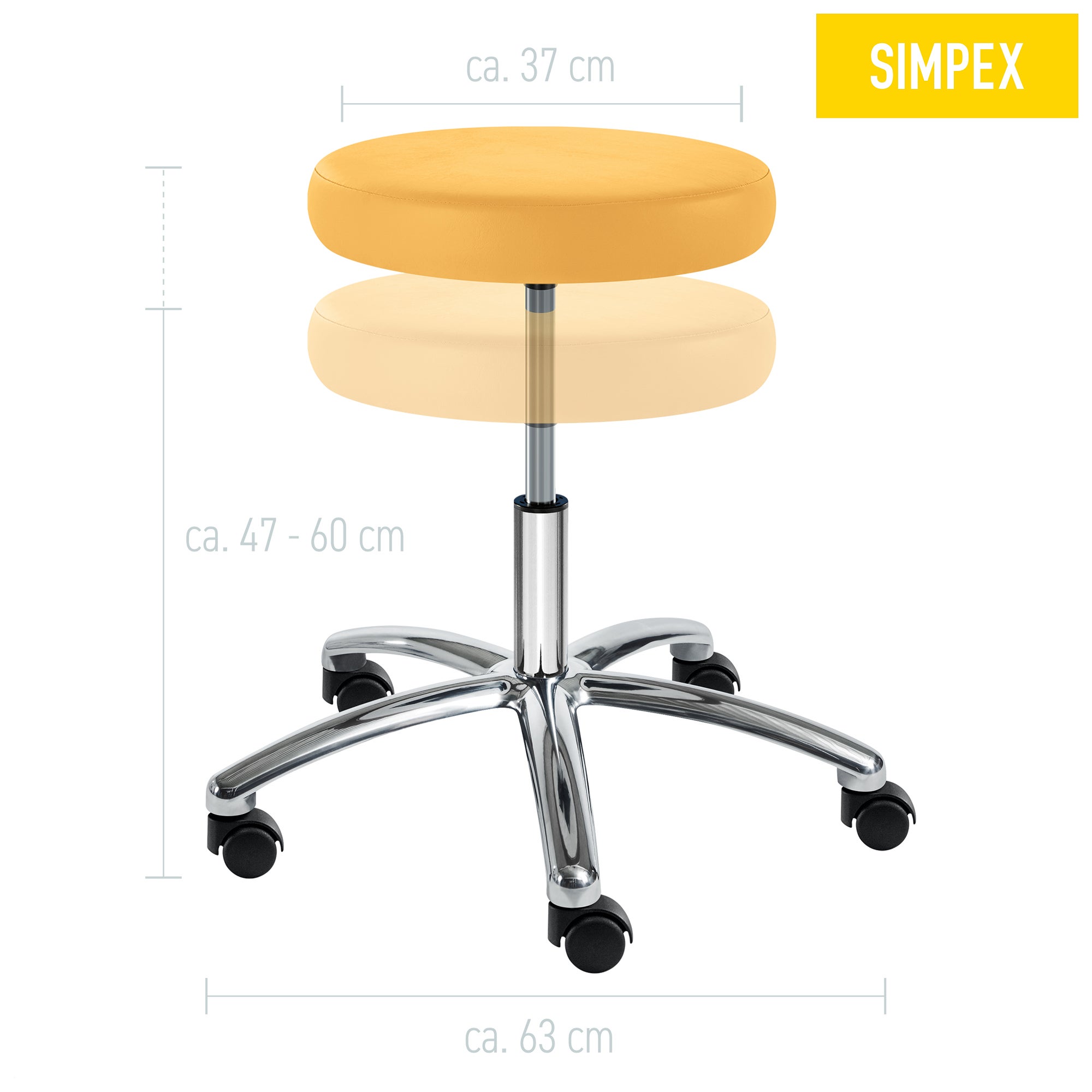 Verchromte ALEXA Swing mit Armlehnen, ideal für medizinische Behandlungen und komfortable Sitzmöglichkeiten.
