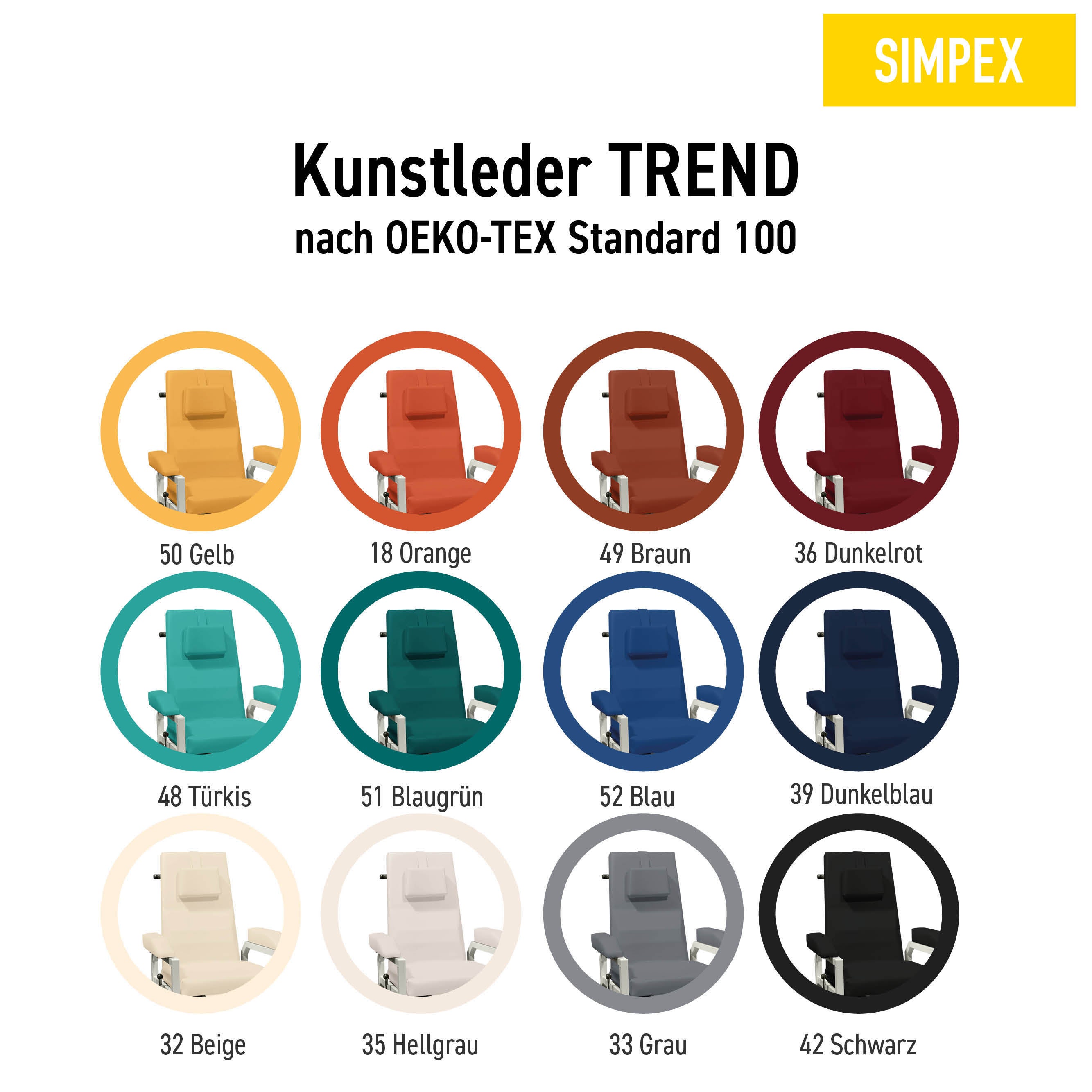 Jetzt HAEMO FLEXA Blutentnahmestuhl mit Polsterfarbe nach Wunsch kaufen: hygienisches Kunstleder, langlebig & bequem. SIMPEX bietet viele Farben zur Auswahl!