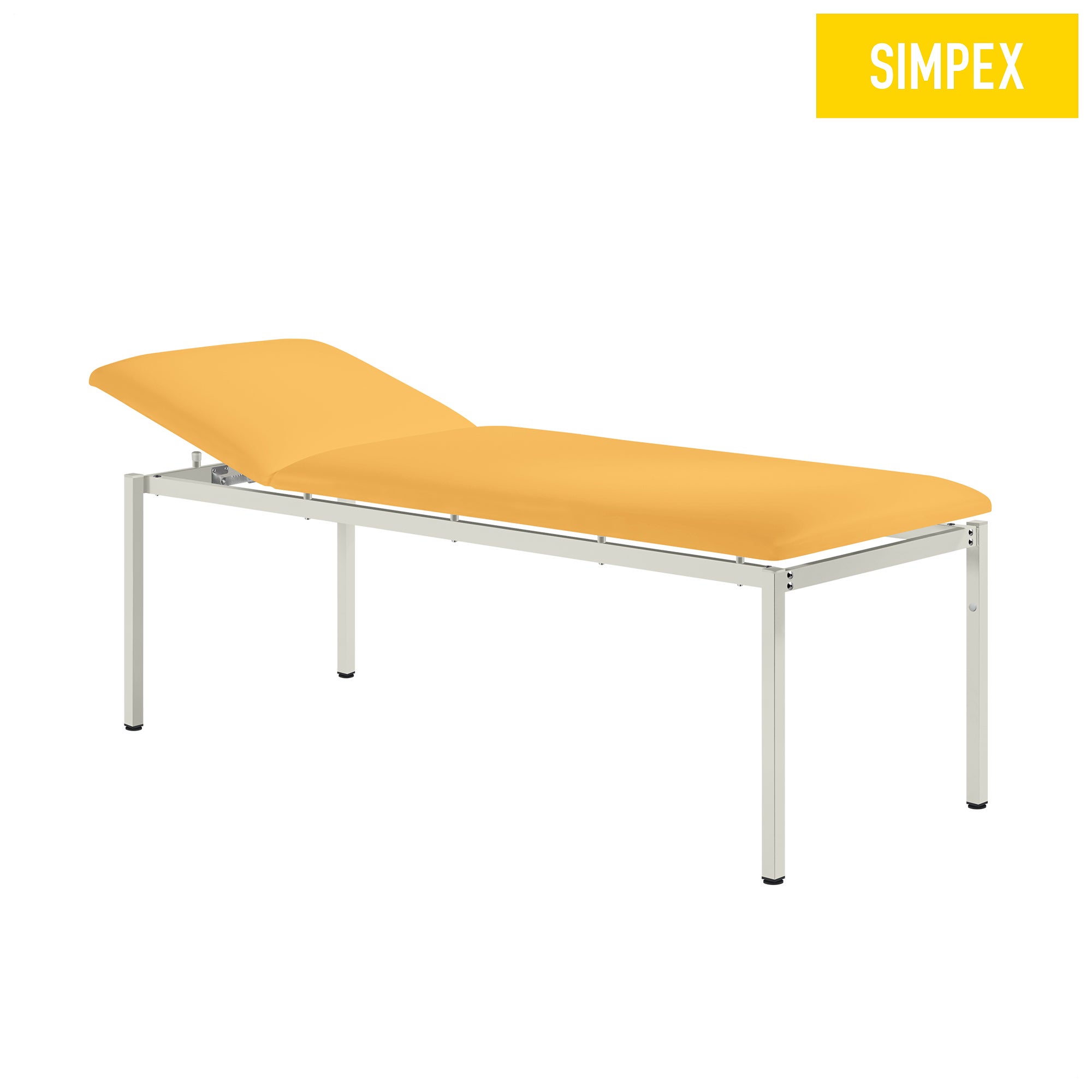 ATTENDOS Classic gelbe Behandlungsliege aus Kunstleder für Sanitätsräume und Praxen, 65 cm breit, verstellbares Kopfpolster.